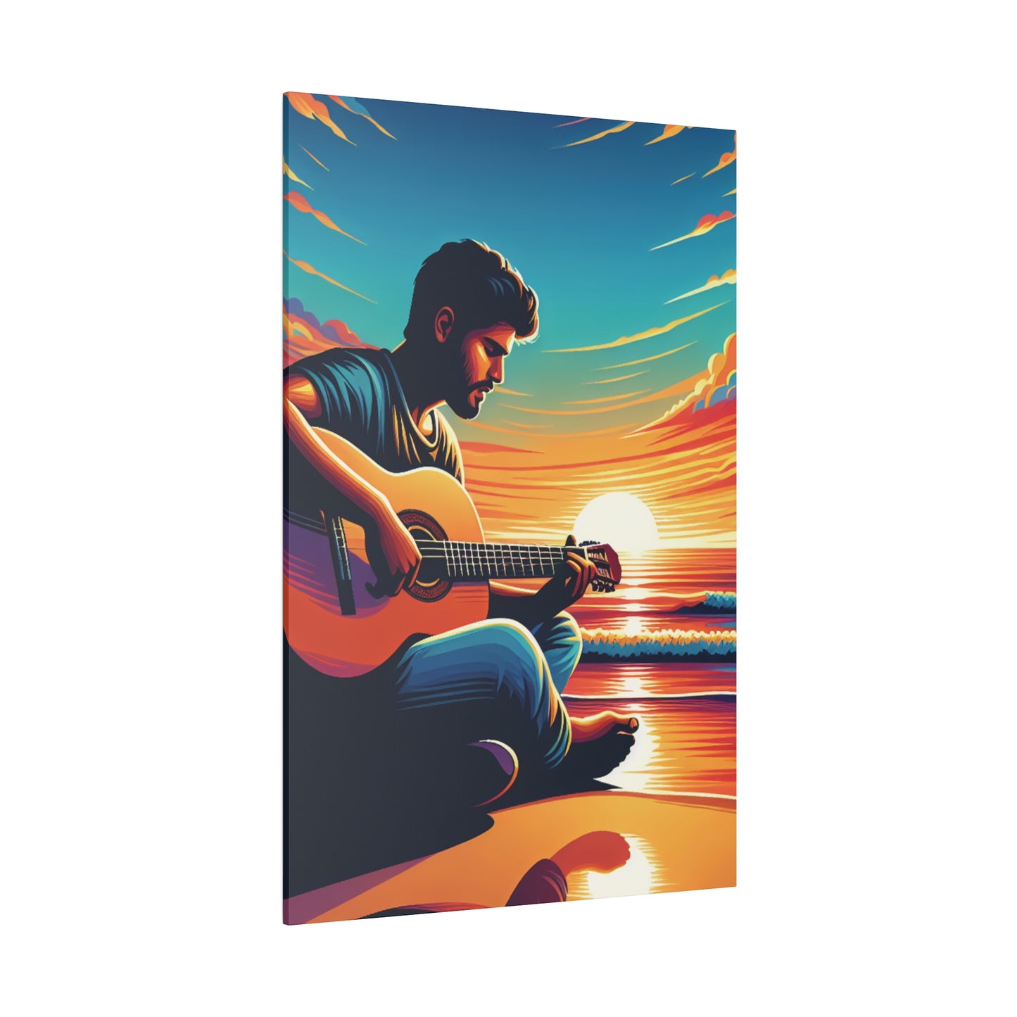 8327K - music art work, musician gift ideas, sunset background, sunset designs, ocean art work, beach art work, guitar art work, guitar player