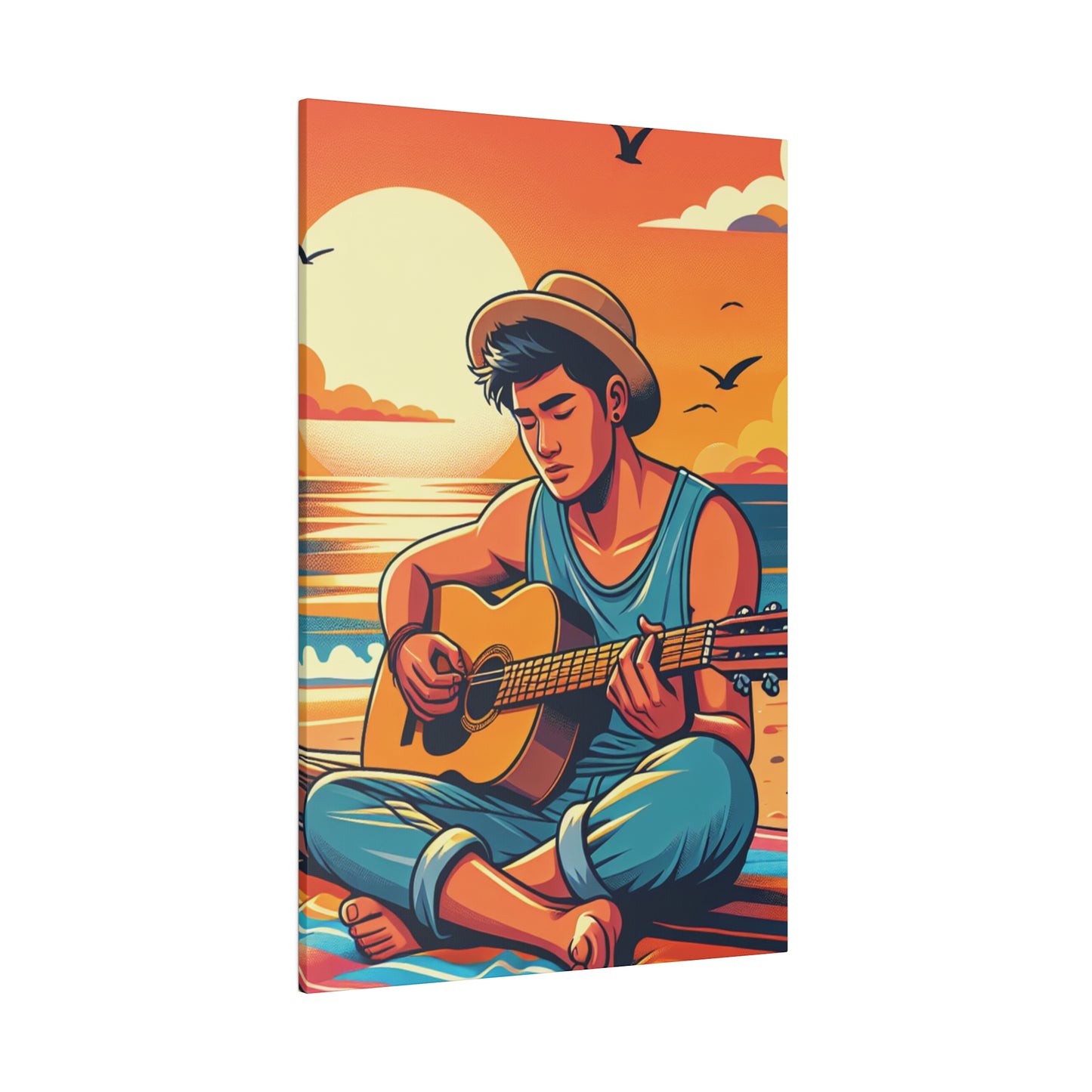 7216D - music art work, musician gift ideas, sunset background, sunset designs, ocean art work, beach art work, guitar art work, guitar player