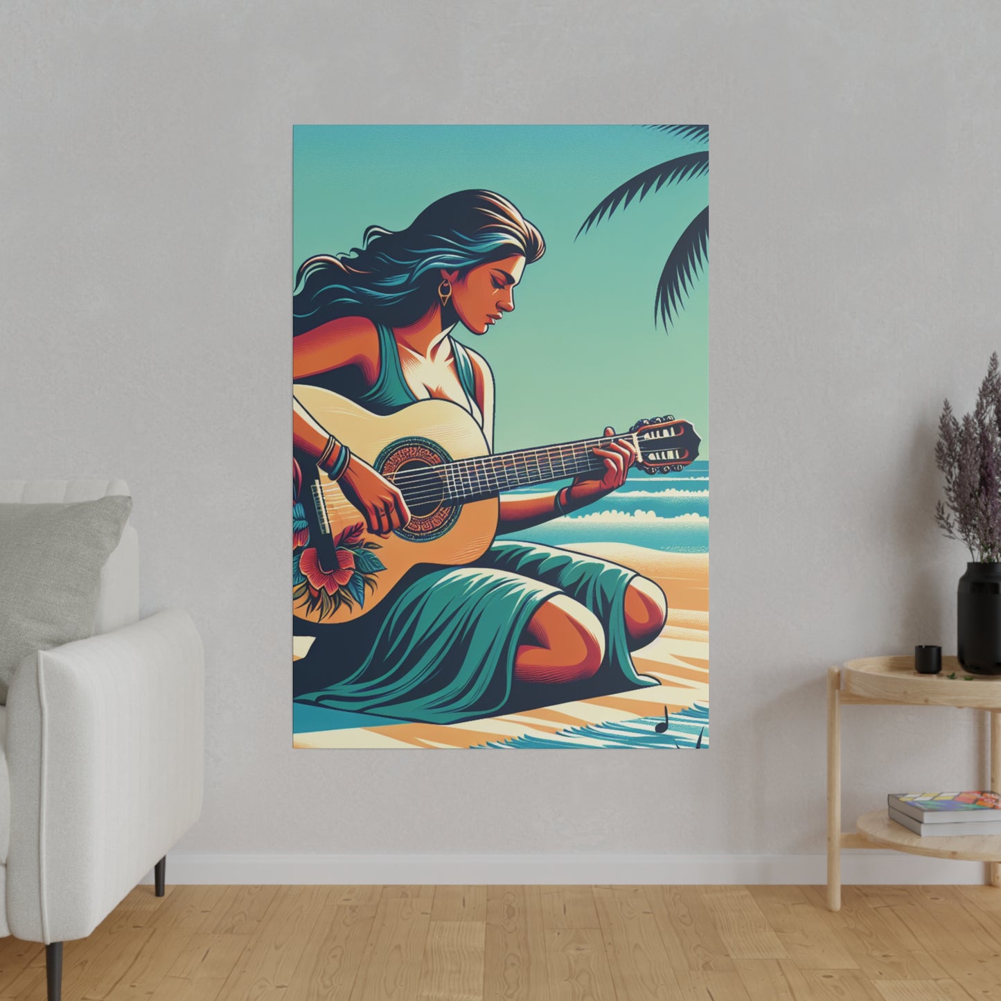 7843P - music art work, musician gift ideas, sunset background, sunset designs, ocean art work, beach art work, guitar art work, guitar player