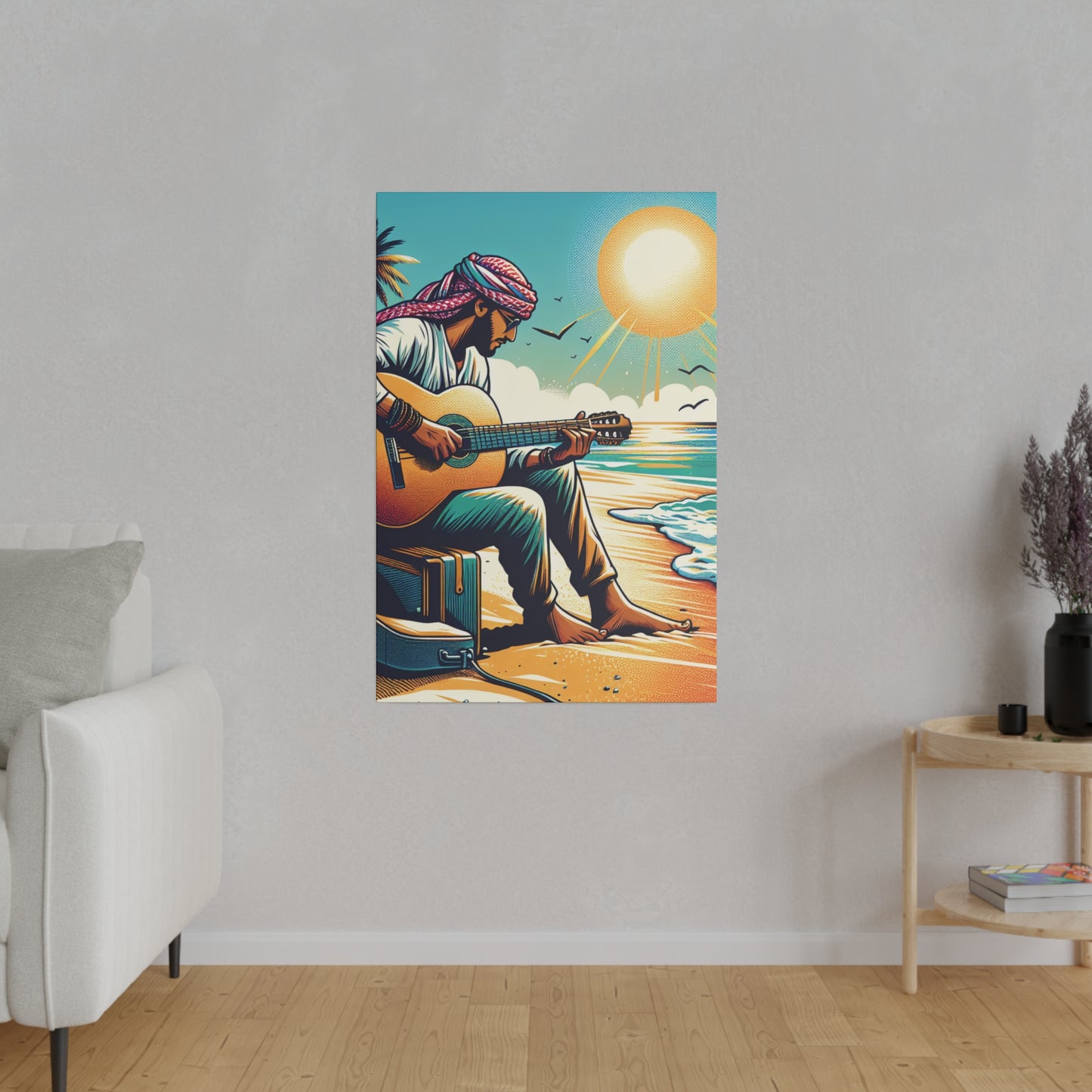 7492B - music art work, musician gift ideas, sunset background, sunset designs, ocean art work, beach art work, guitar art work, guitar player