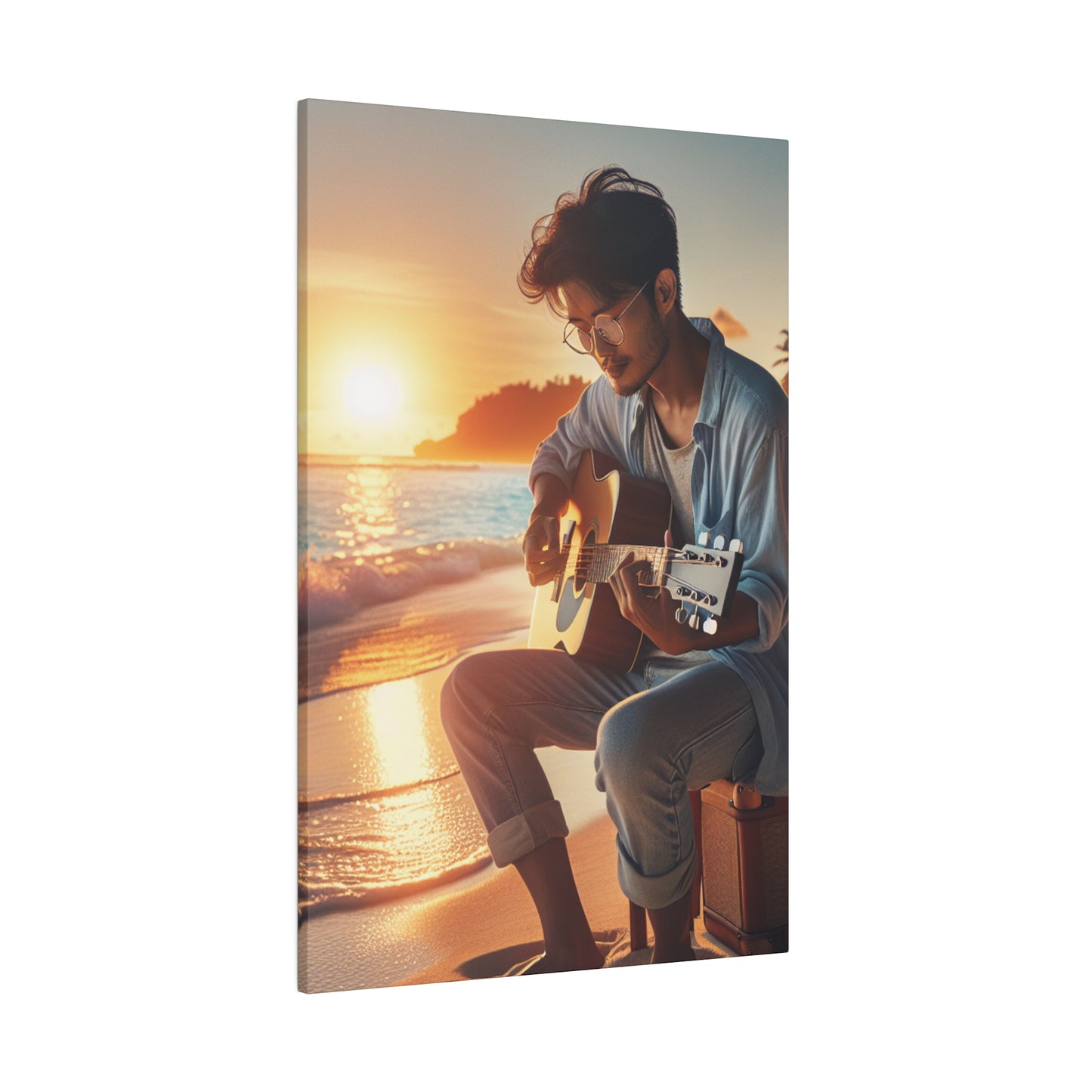 6284J - music art work, musician gift ideas, sunset background, sunset designs, ocean art work, beach art work, guitar art work, guitar player