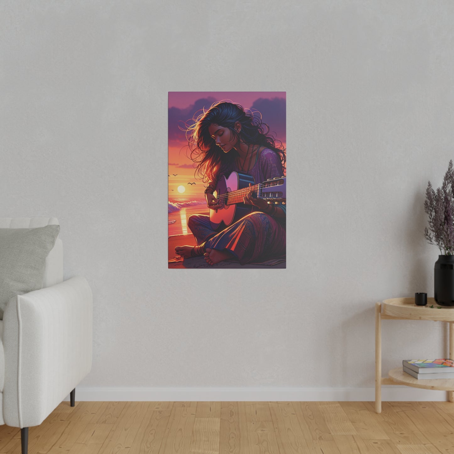 6347K - music art work, musician gift ideas, sunset background, sunset designs, ocean art work, beach art work, guitar art work, guitar player