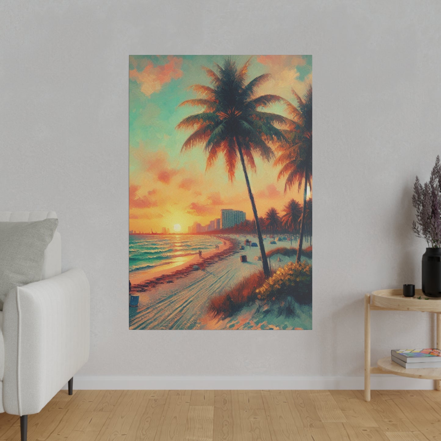 3782F - miami beach art, sunset background, ocean art work, beach art work, sunset designs, miami beach painting, miami beach print