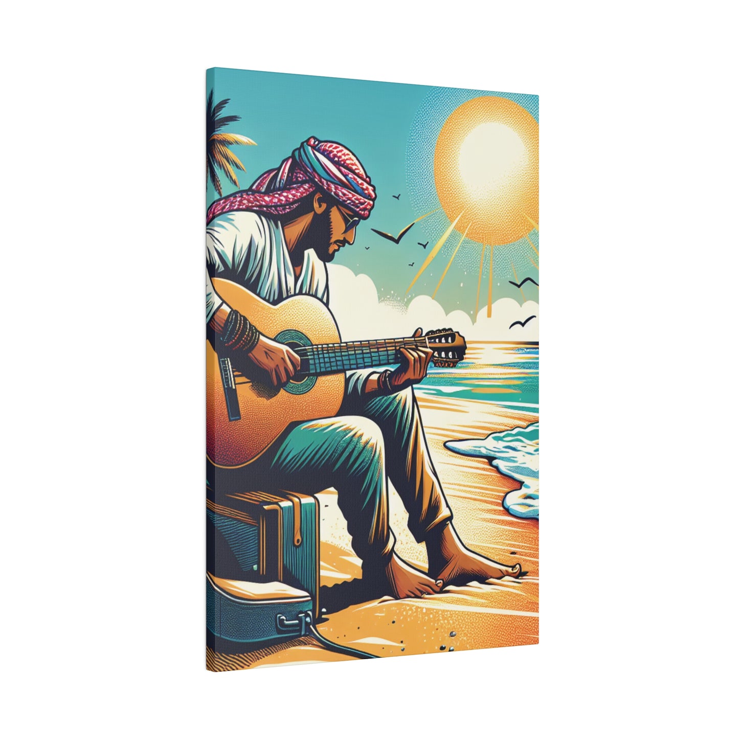 7492B - music art work, musician gift ideas, sunset background, sunset designs, ocean art work, beach art work, guitar art work, guitar player