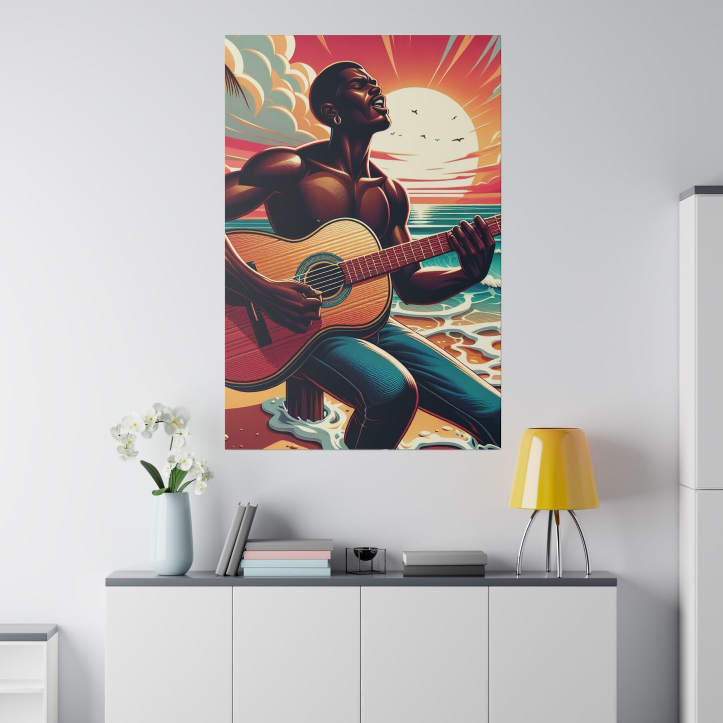 7328J - music art work, musician gift ideas, sunset background, sunset designs, ocean art work, beach art work, guitar art work, guitar player