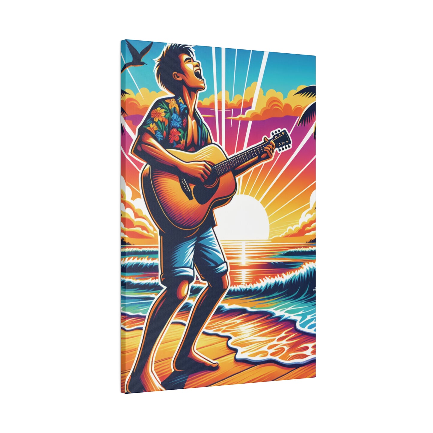 3574K - music art work, musician gift ideas, sunset background, sunset designs, ocean art work, beach art work, guitar art work, guitar player