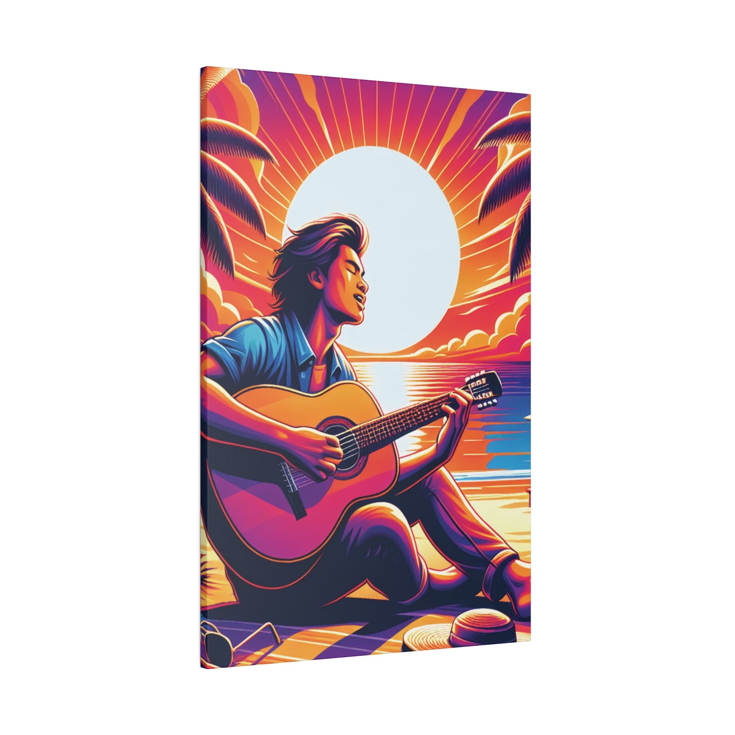 3297Z - music art work, musician gift ideas, sunset background, sunset designs, ocean art work, beach art work, guitar art work, guitar player