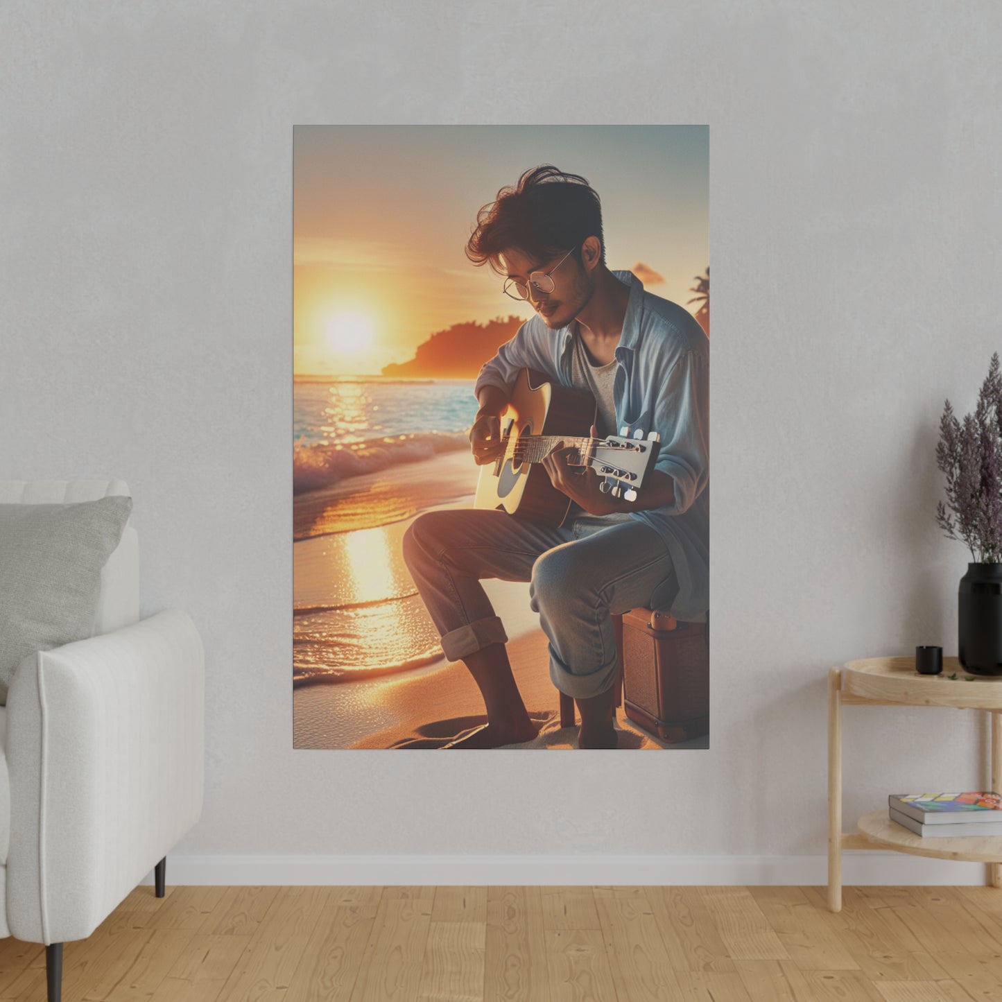 6284J - music art work, musician gift ideas, sunset background, sunset designs, ocean art work, beach art work, guitar art work, guitar player