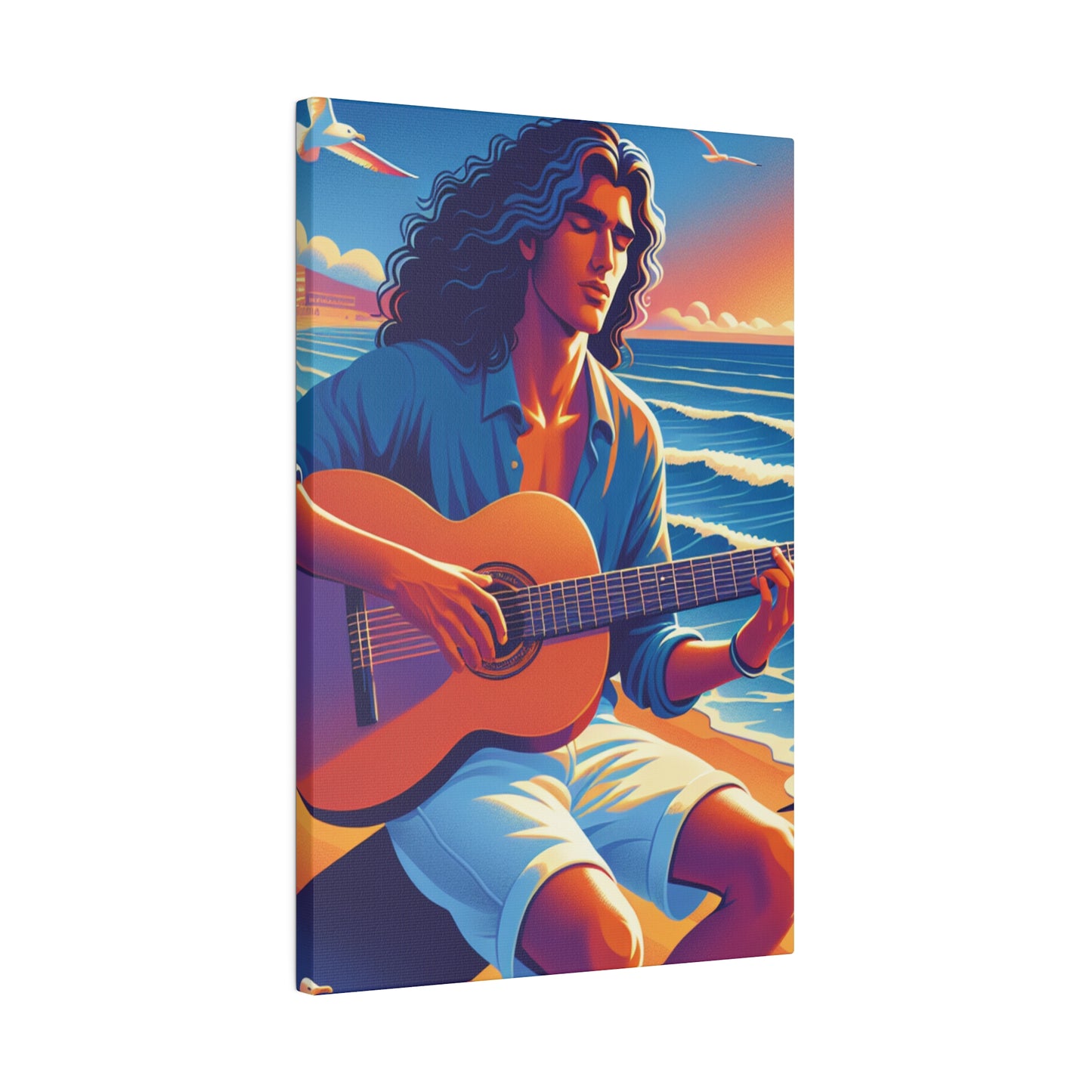 3672K - music art work, musician gift ideas, sunset background, sunset designs, ocean art work, beach art work, guitar art work, guitar player