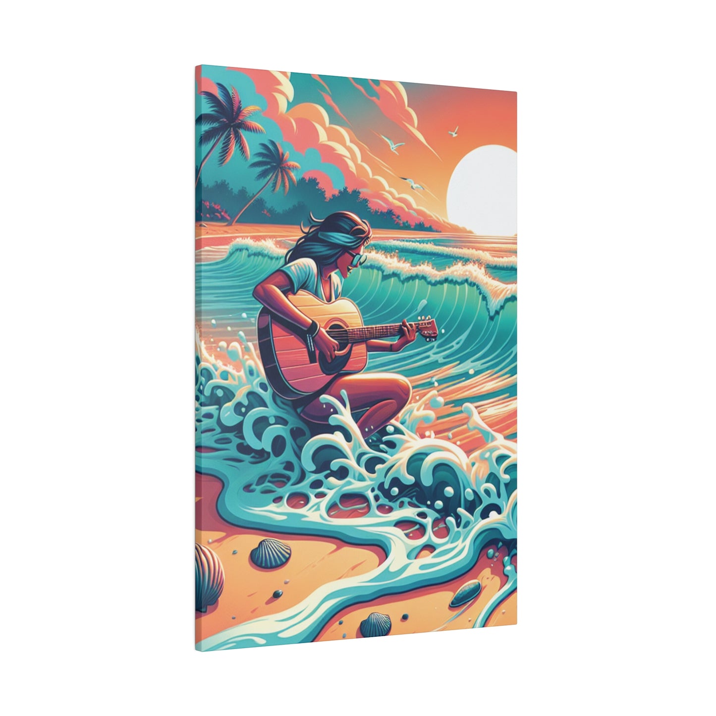 6719Z - music art work, musician gift ideas, sunset background, sunset designs, ocean art work, beach art work, guitar art work, guitar player