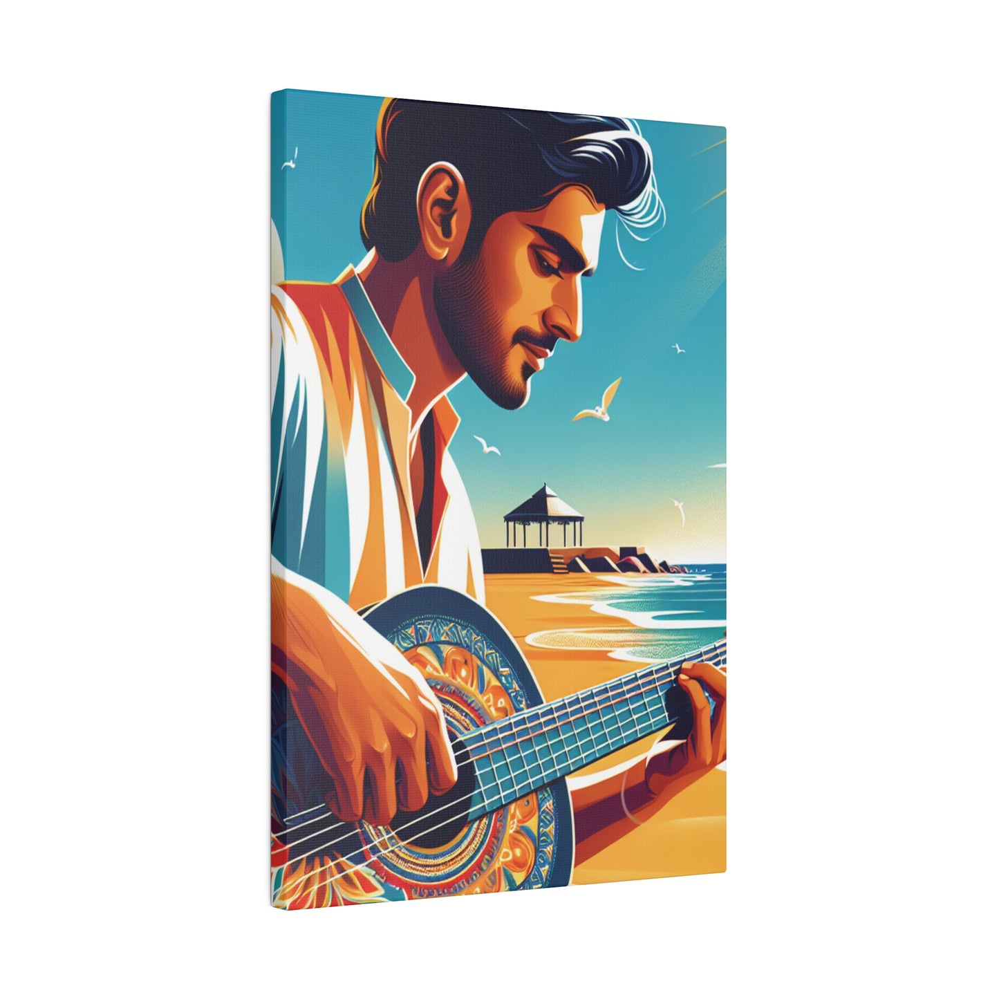 3287Z - music art work, musician gift ideas, sunset background, sunset designs, ocean art work, beach art work, guitar art work, guitar player