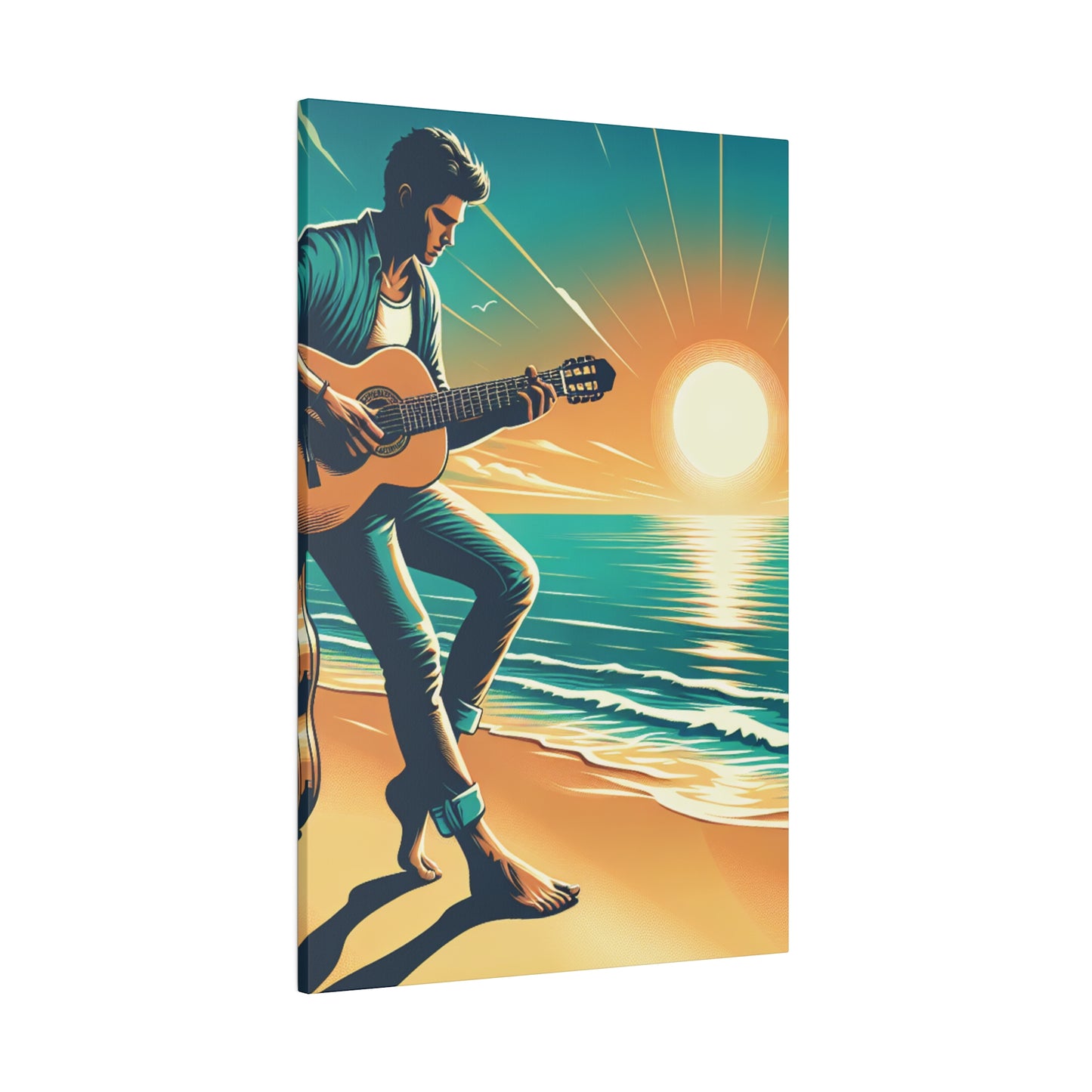 6732K - music art work, musician gift ideas, sunset background, sunset designs, ocean art work, beach art work, guitar art work, guitar player