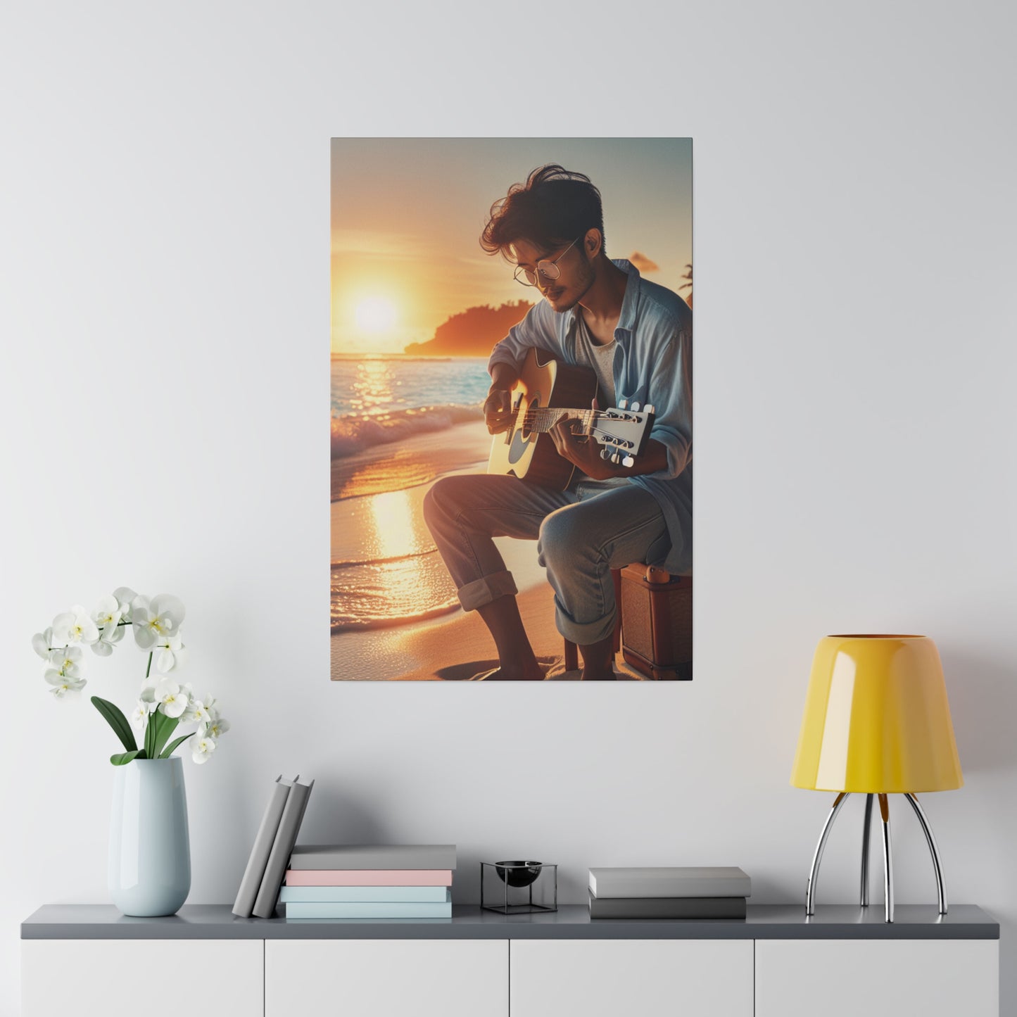 6284J - music art work, musician gift ideas, sunset background, sunset designs, ocean art work, beach art work, guitar art work, guitar player