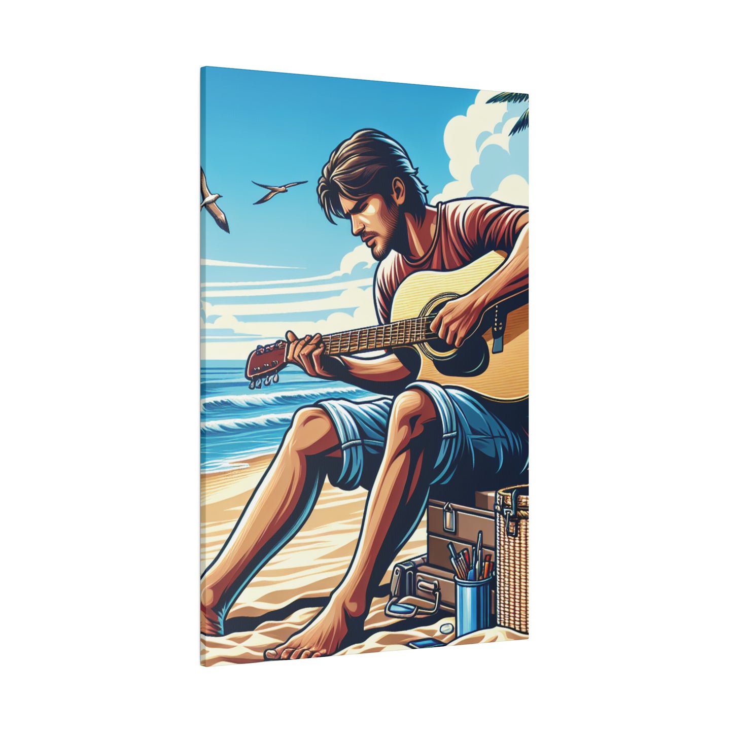 7259J - music art work, musician gift ideas, sunset background, sunset designs, ocean art work, beach art work, guitar art work, guitar player