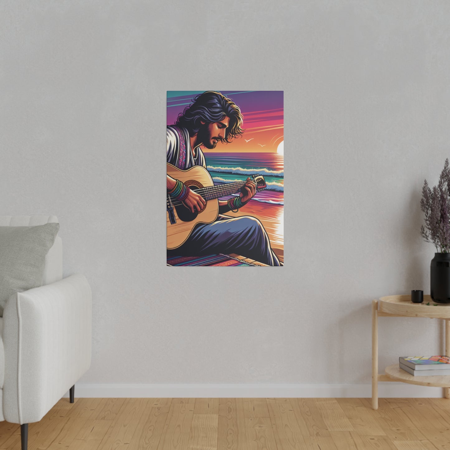 7532C - music art work, musician gift ideas, sunset background, sunset designs, ocean art work, beach art work, guitar art work, guitar player