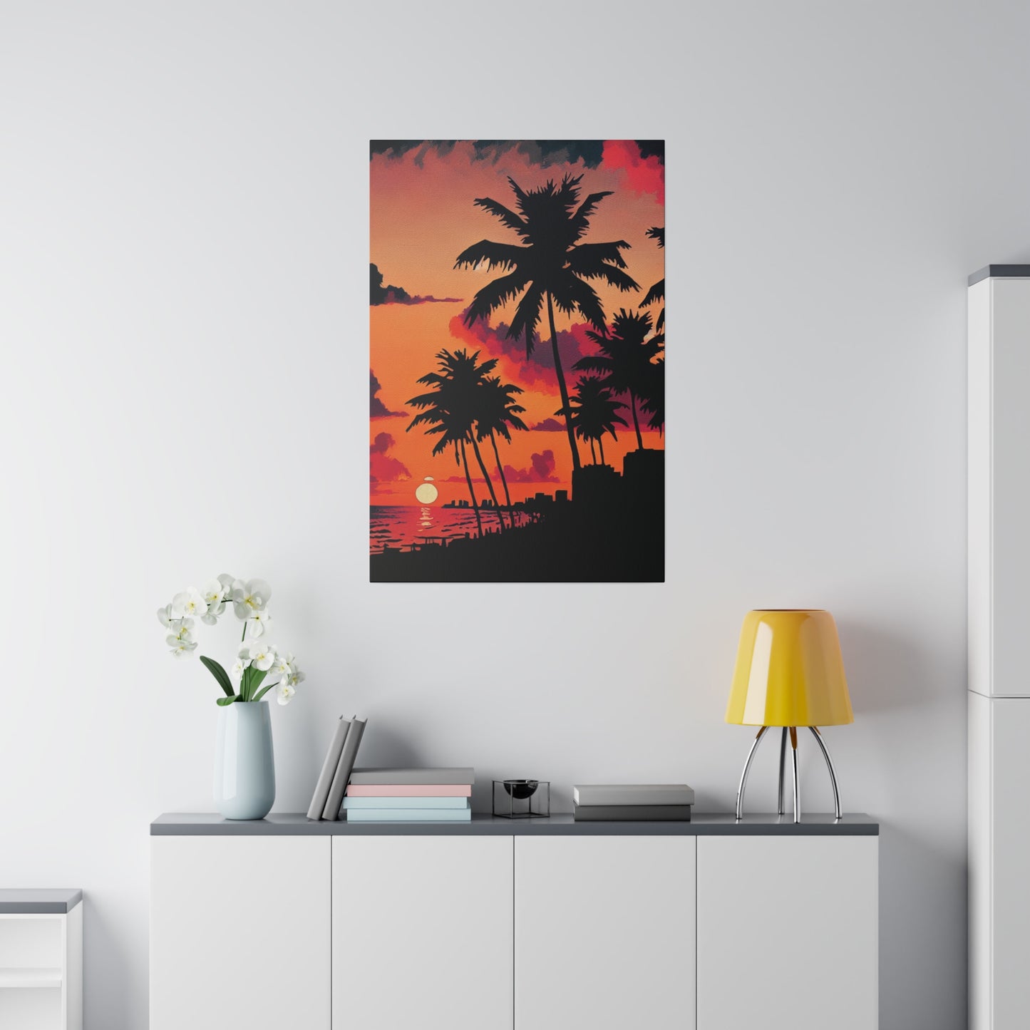 5634M - miami beach art, sunset background, ocean art work, beach art work, sunset designs, miami beach painting, miami beach print