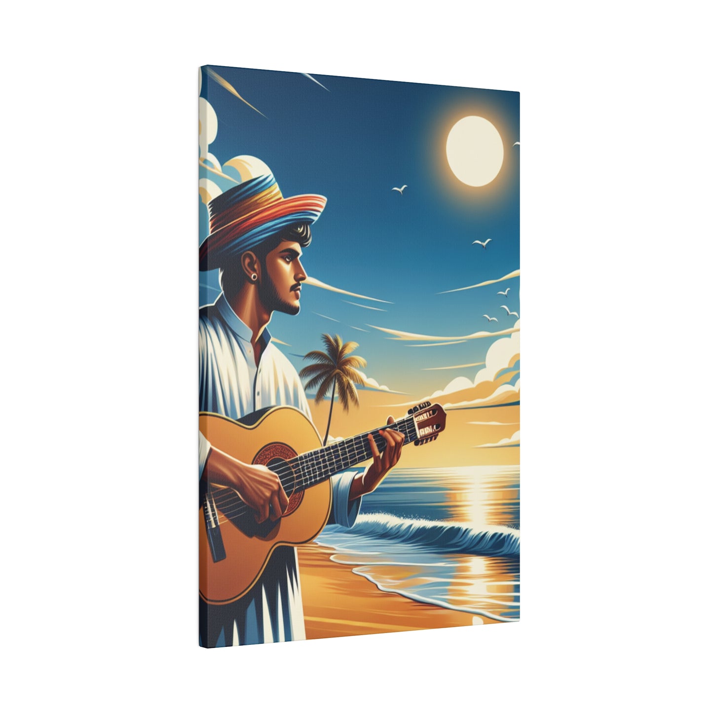 8234Z - music art work, musician gift ideas, sunset background, sunset designs, ocean art work, beach art work, guitar art work, guitar player