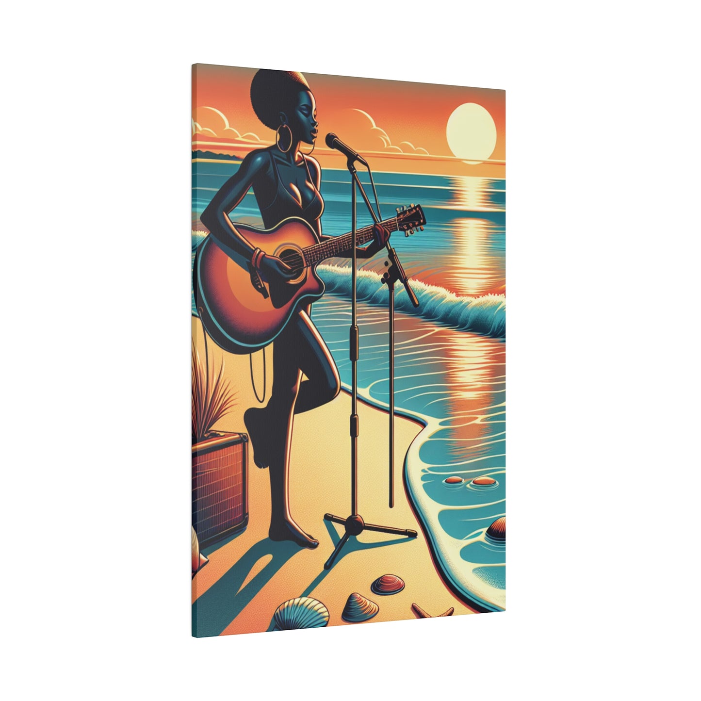 6482G - music art work, musician gift ideas, sunset background, sunset designs, ocean art work, beach art work, guitar art work, guitar player