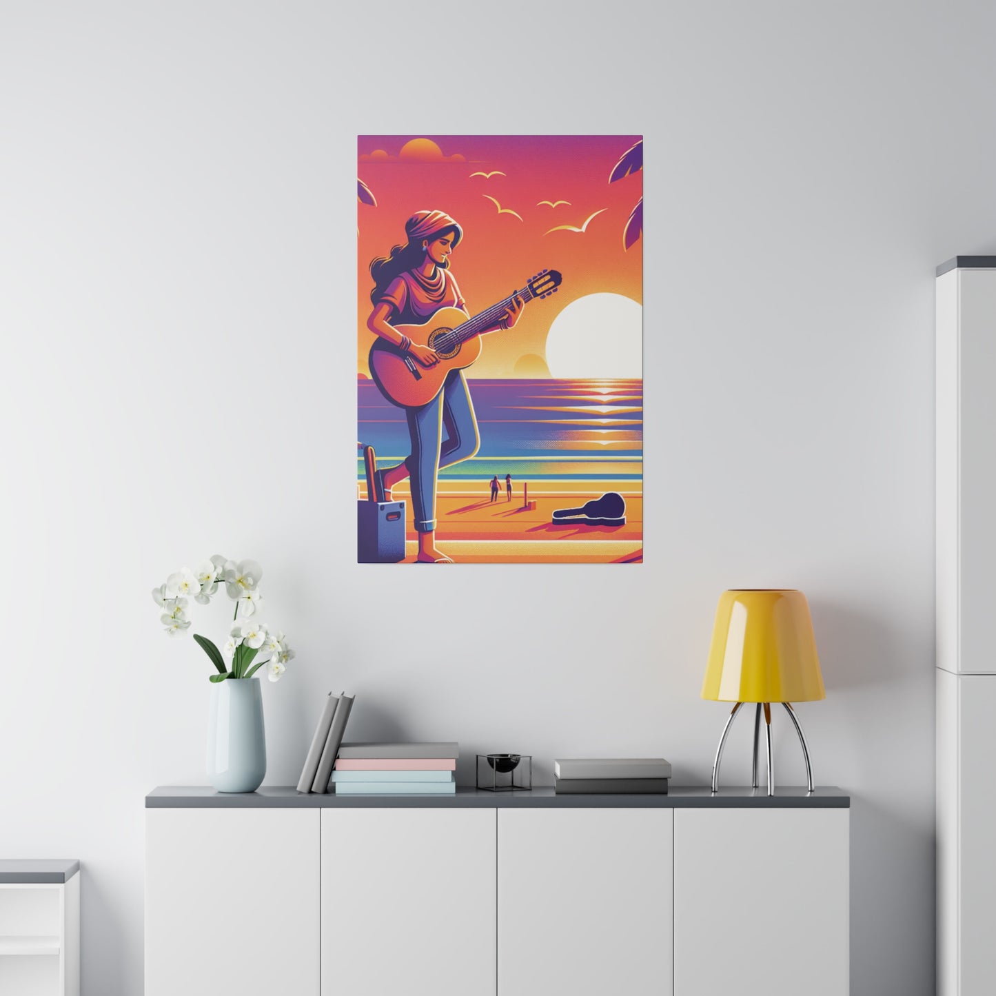 9372J - music art work, musician gift ideas, sunset background, sunset designs, ocean art work, beach art work, guitar art work, guitar player