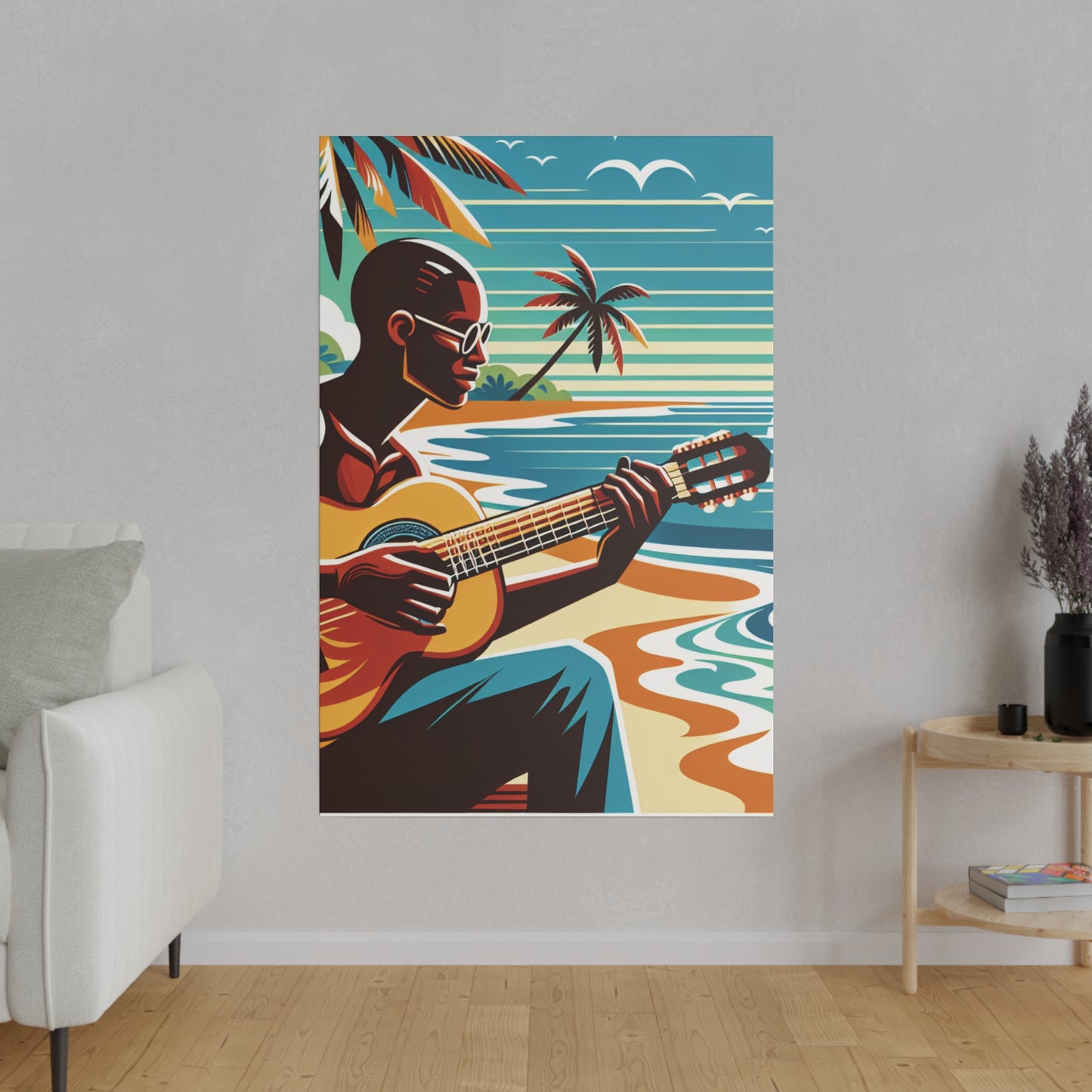 3491D - music art work, musician gift ideas, sunset background, sunset designs, ocean art work, beach art work, guitar art work, guitar player