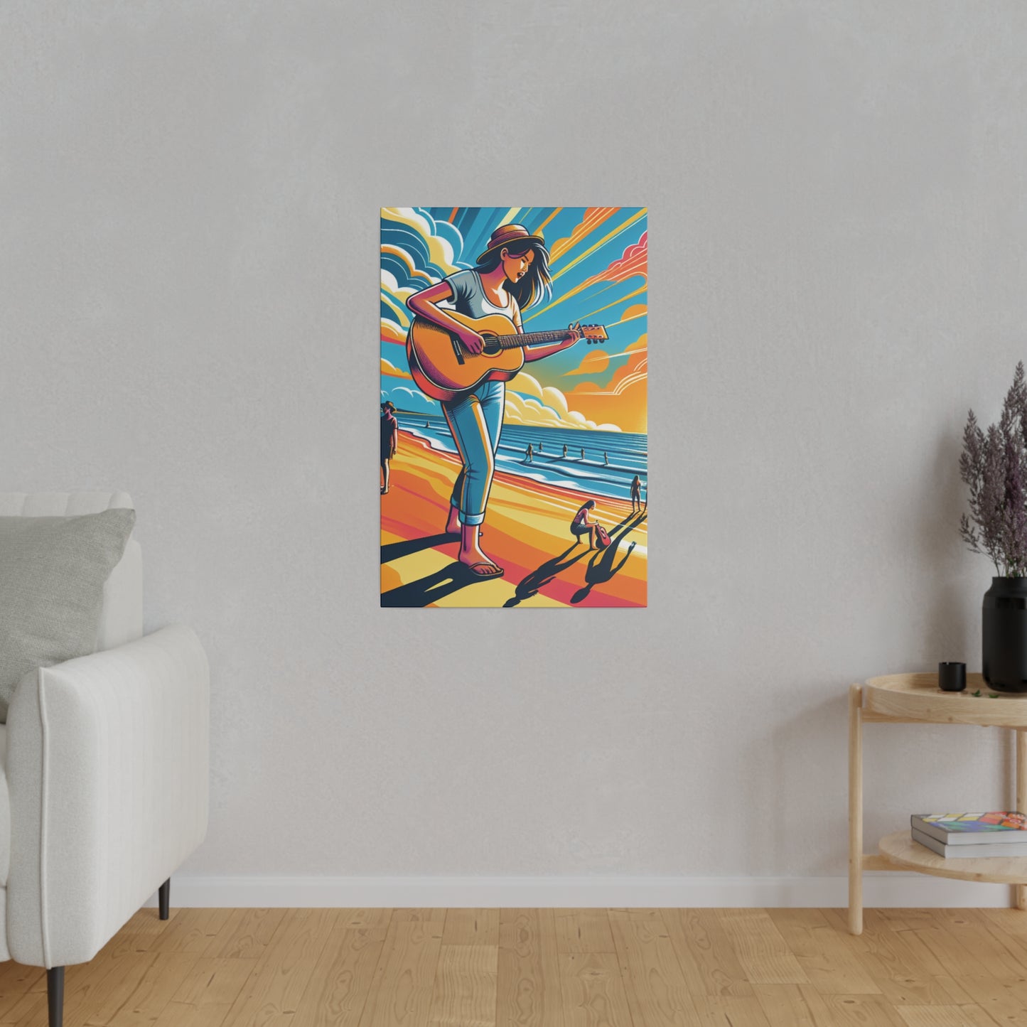 8246J - music art work, musician gift ideas, sunset background, sunset designs, ocean art work, beach art work, guitar art work, guitar player