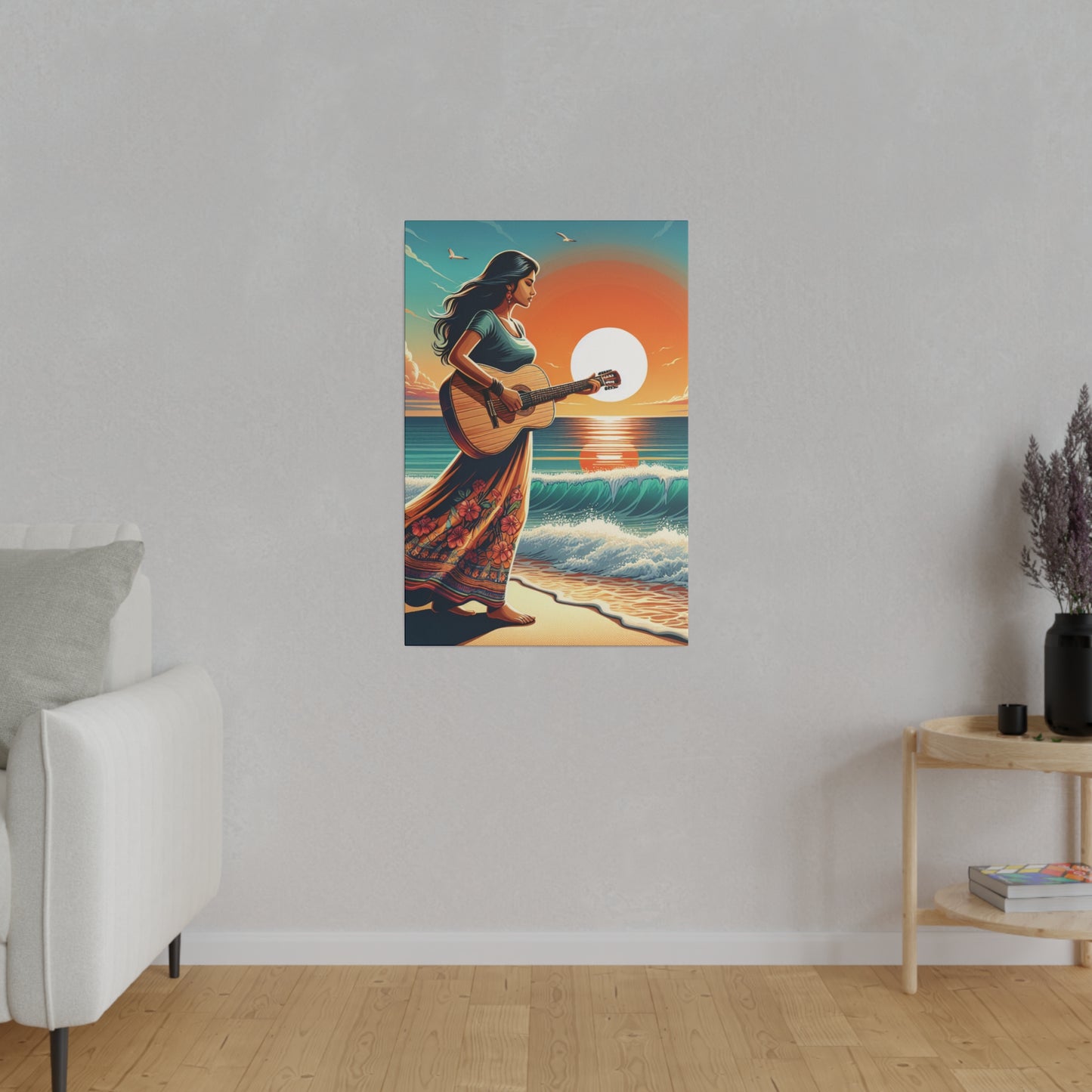 7873X - music art work, musician gift ideas, sunset background, sunset designs, ocean art work, beach art work, guitar art work, guitar player