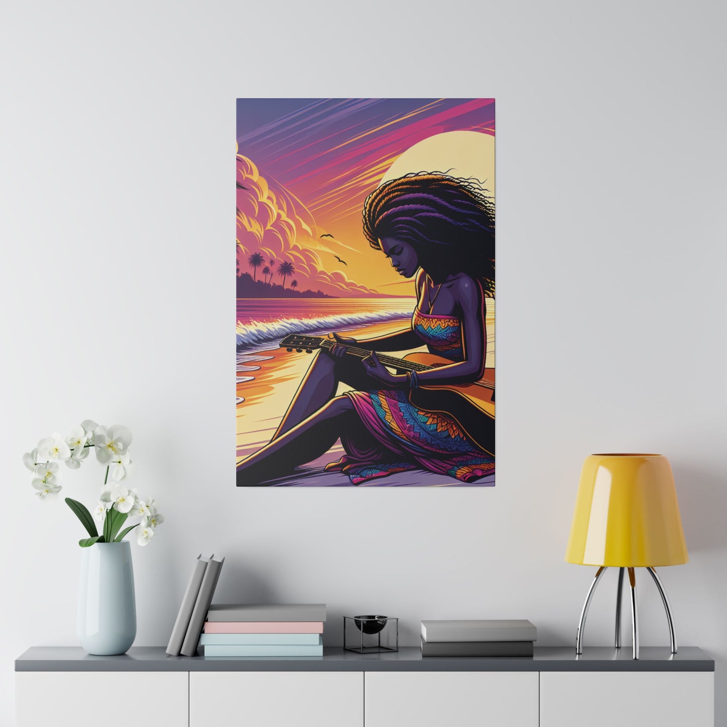 8254K - music art work, musician gift ideas, sunset background, sunset designs, ocean art work, beach art work, guitar art work, guitar player