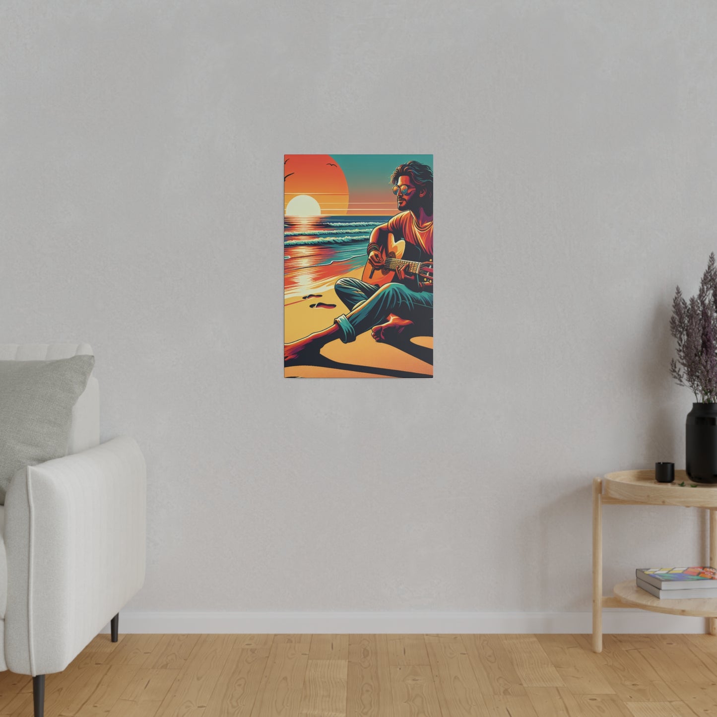 3726G - music art work, musician gift ideas, sunset background, sunset designs, ocean art work, beach art work, guitar art work, guitar player