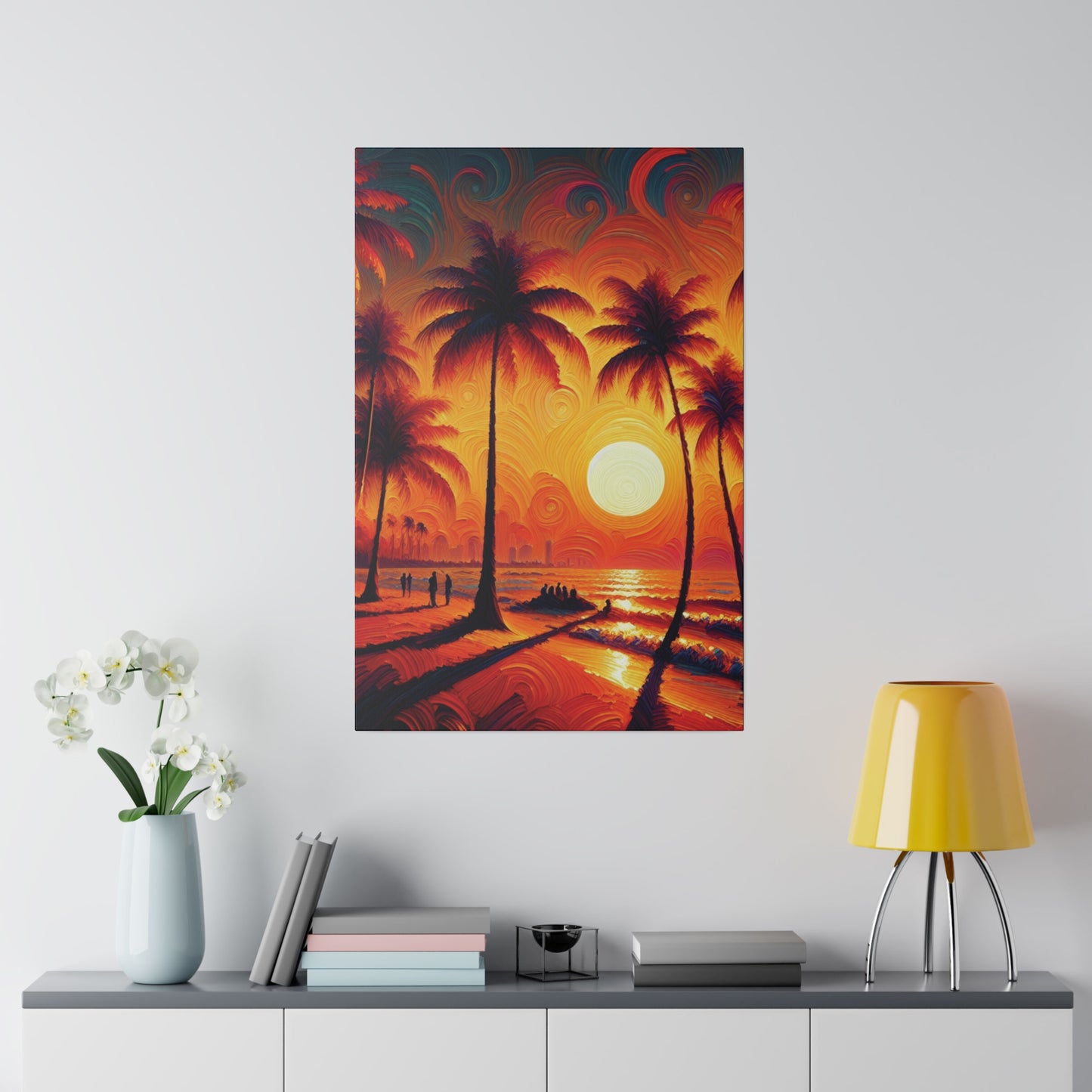 4267J - miami beach art, sunset background, ocean art work, beach art work, sunset designs, miami beach painting, miami beach print