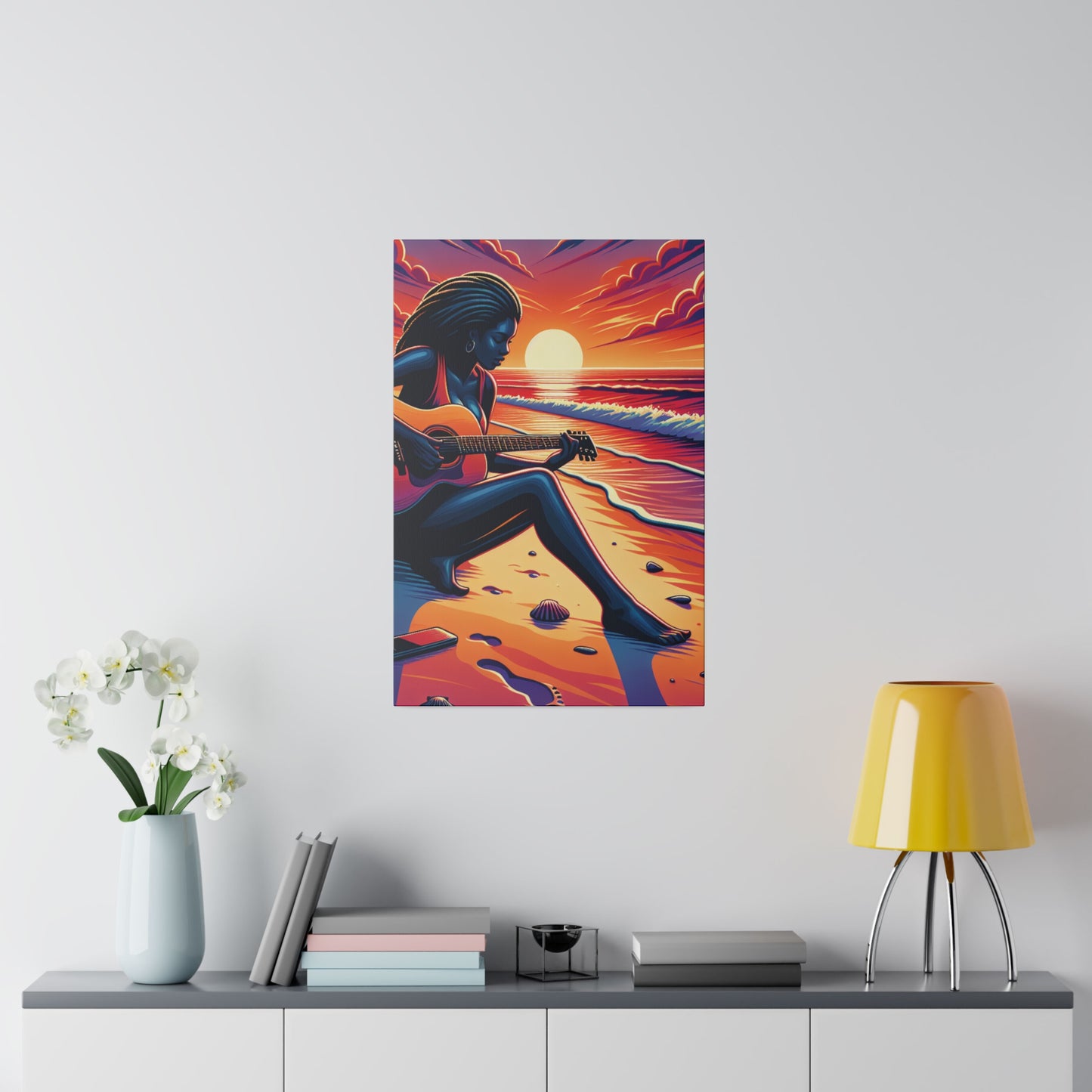 3476M - music art work, musician gift ideas, sunset background, sunset designs, ocean art work, beach art work, guitar art work, guitar player