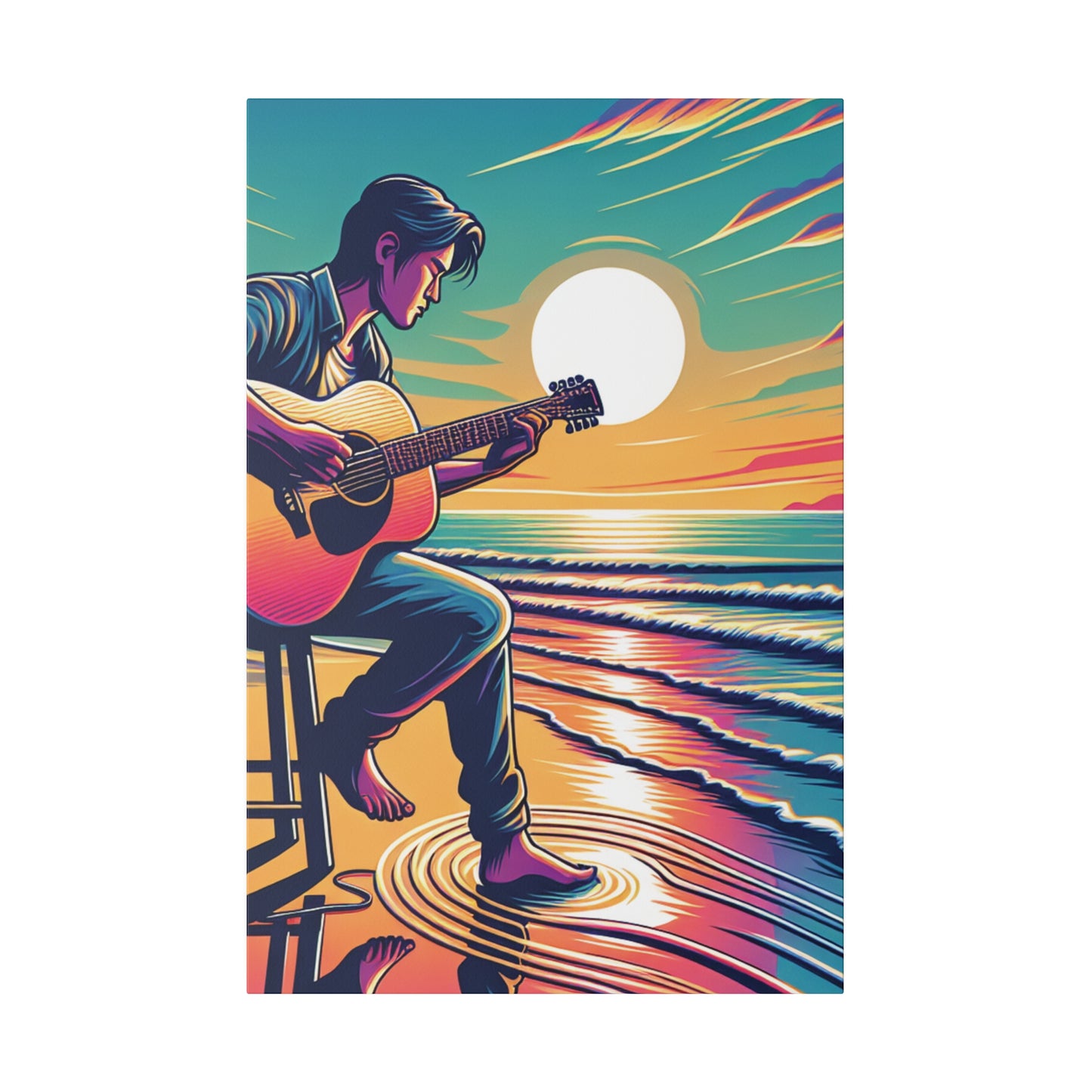 6782B - music art work, musician gift ideas, sunset background, sunset designs, ocean art work, beach art work, guitar art work, guitar player