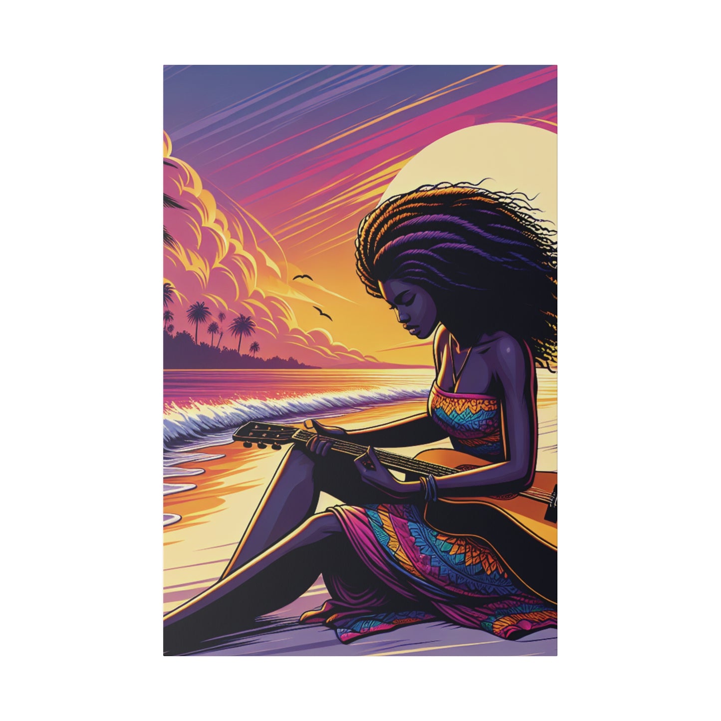 8254K - music art work, musician gift ideas, sunset background, sunset designs, ocean art work, beach art work, guitar art work, guitar player