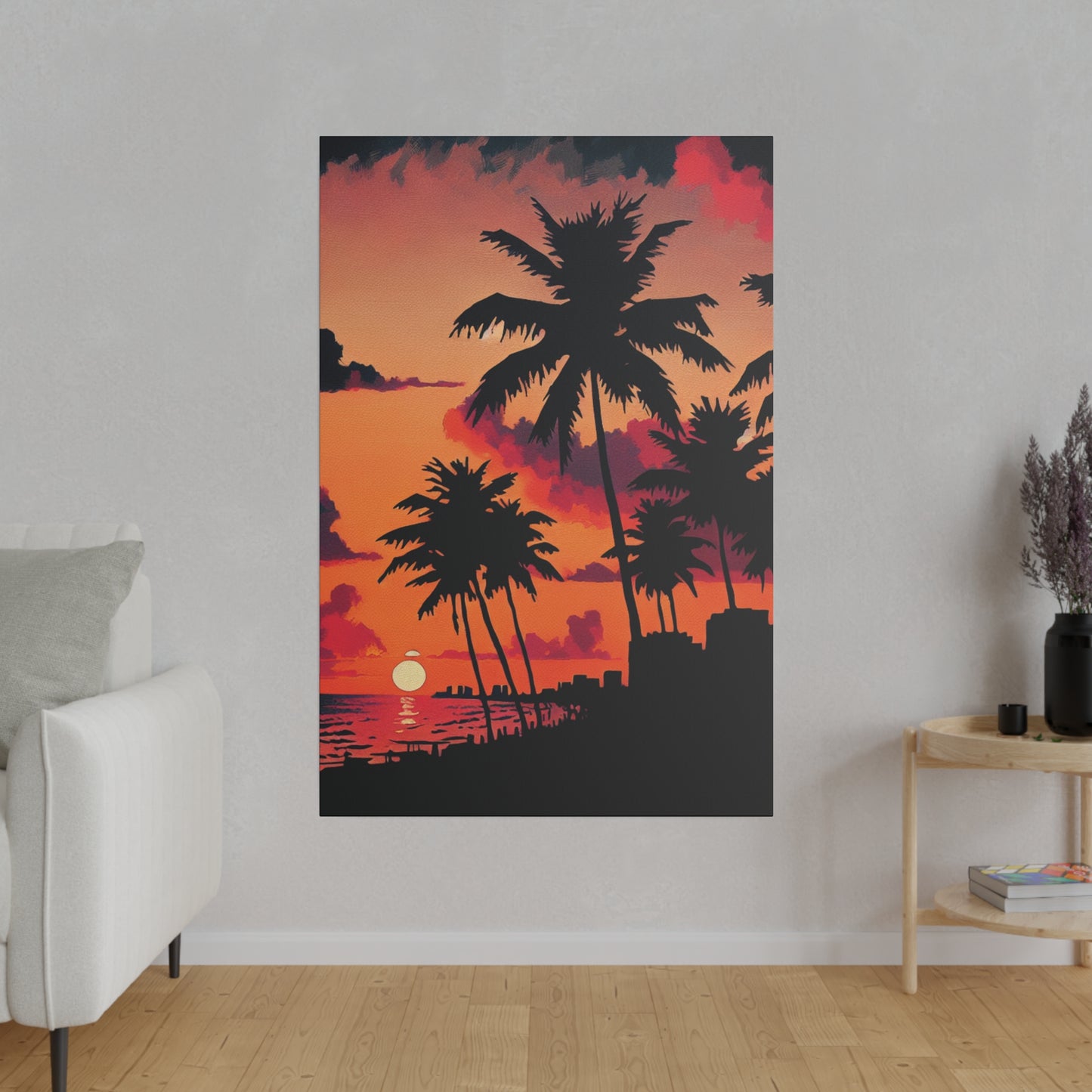 5634M - miami beach art, sunset background, ocean art work, beach art work, sunset designs, miami beach painting, miami beach print