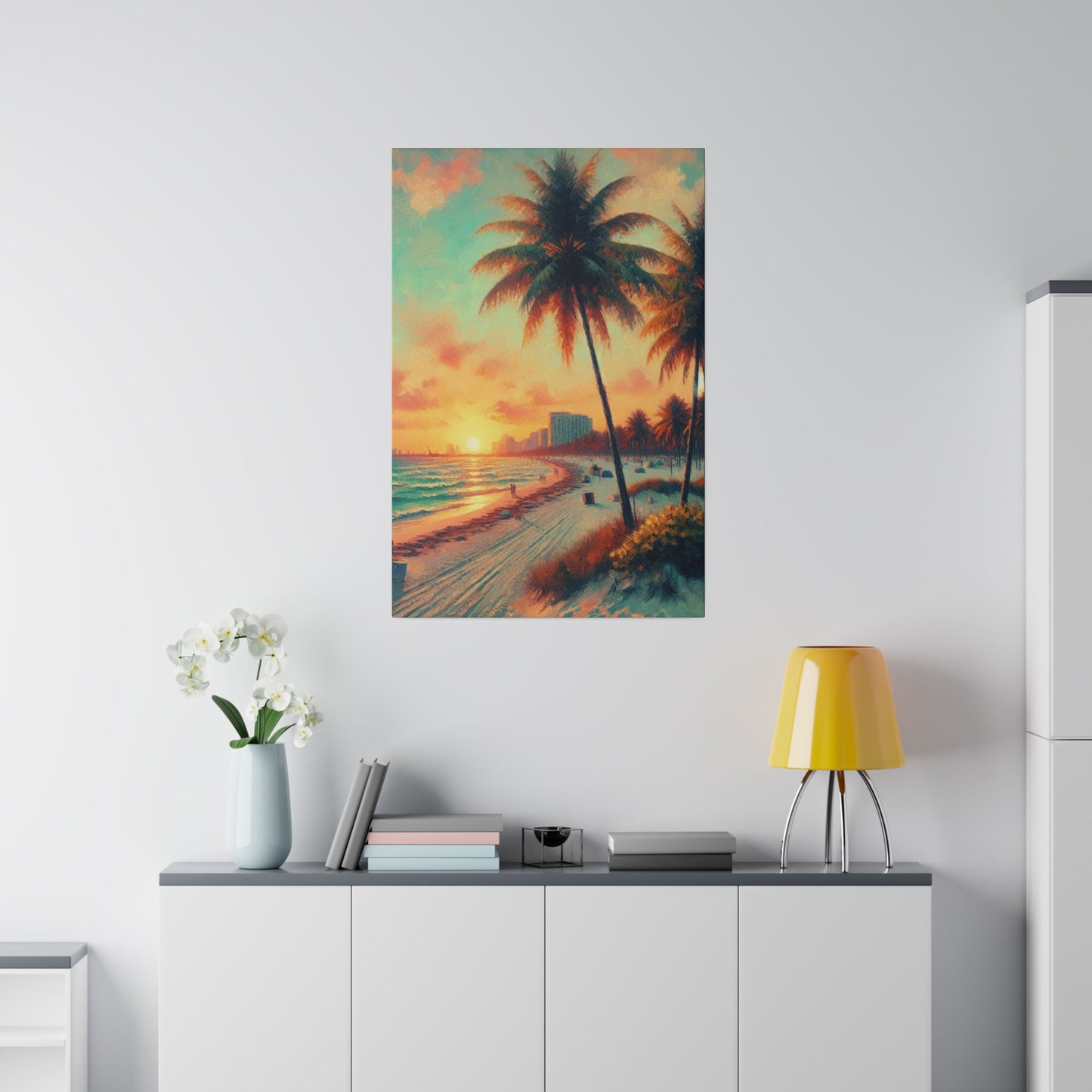 3782F - miami beach art, sunset background, ocean art work, beach art work, sunset designs, miami beach painting, miami beach print