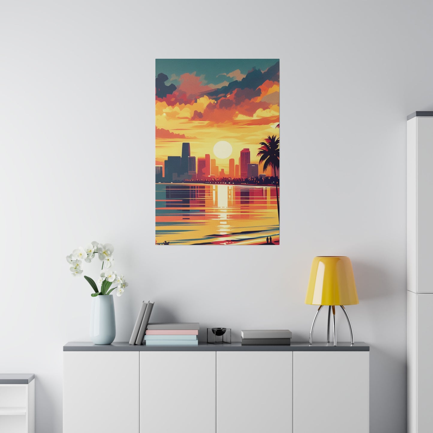 6732M - miami beach art, sunset background, ocean art work, beach art work, sunset designs, miami beach painting, miami beach print