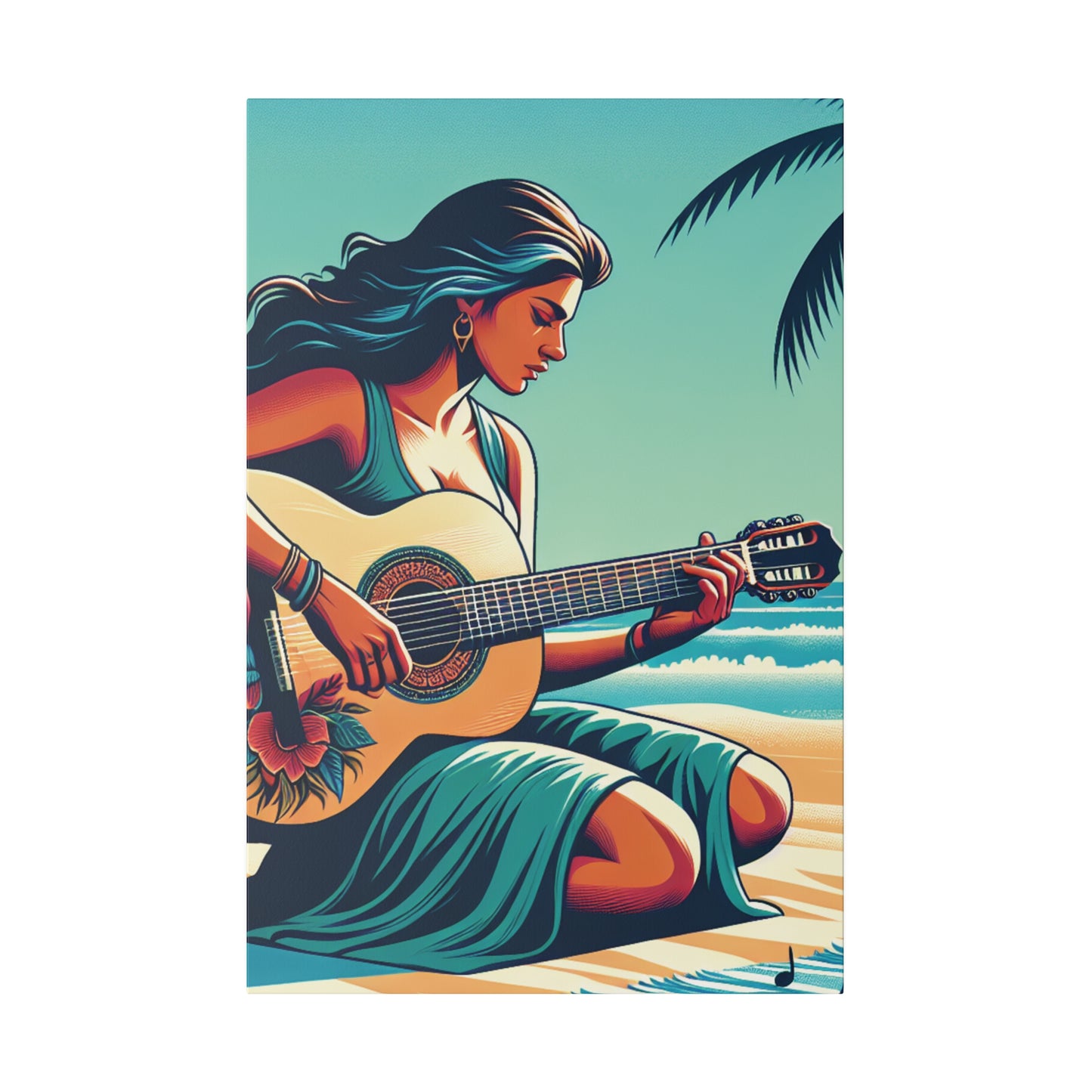 7843P - music art work, musician gift ideas, sunset background, sunset designs, ocean art work, beach art work, guitar art work, guitar player