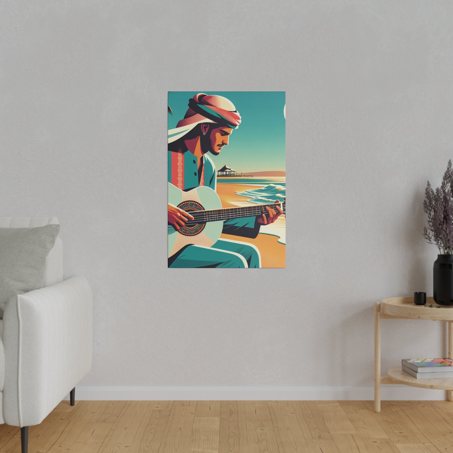 6852M - music art work, musician gift ideas, sunset background, sunset designs, ocean art work, beach art work, guitar art work, guitar player