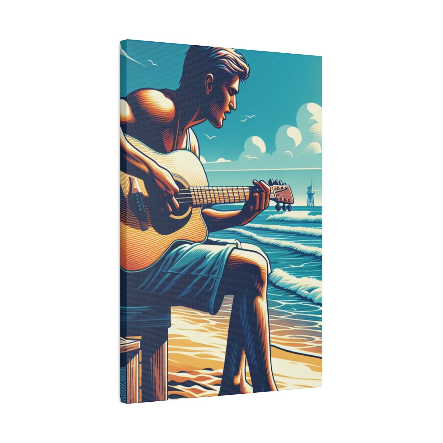 7824D - music art work, musician gift ideas, sunset background, sunset designs, ocean art work, beach art work, guitar art work, guitar player