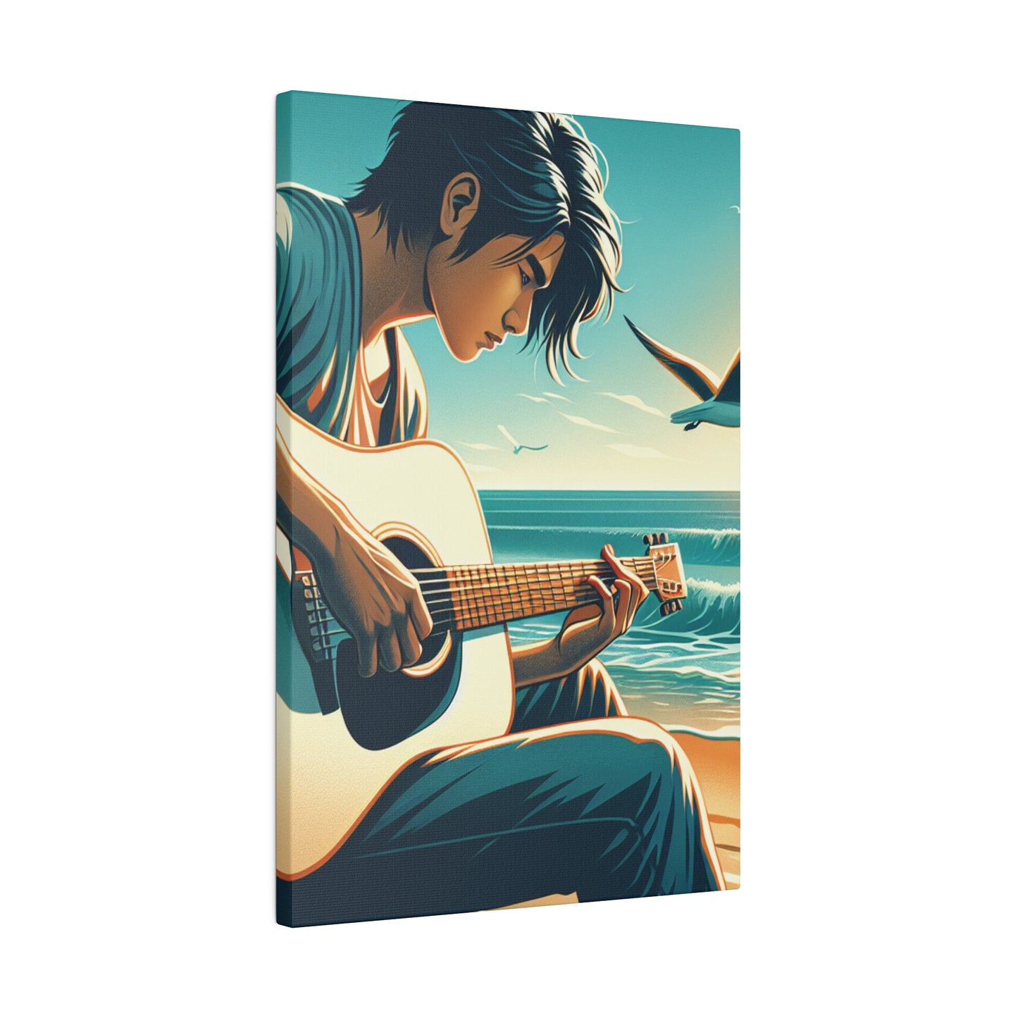 7190D - music art work, musician gift ideas, sunset background, sunset designs, ocean art work, beach art work, guitar art work, guitar player