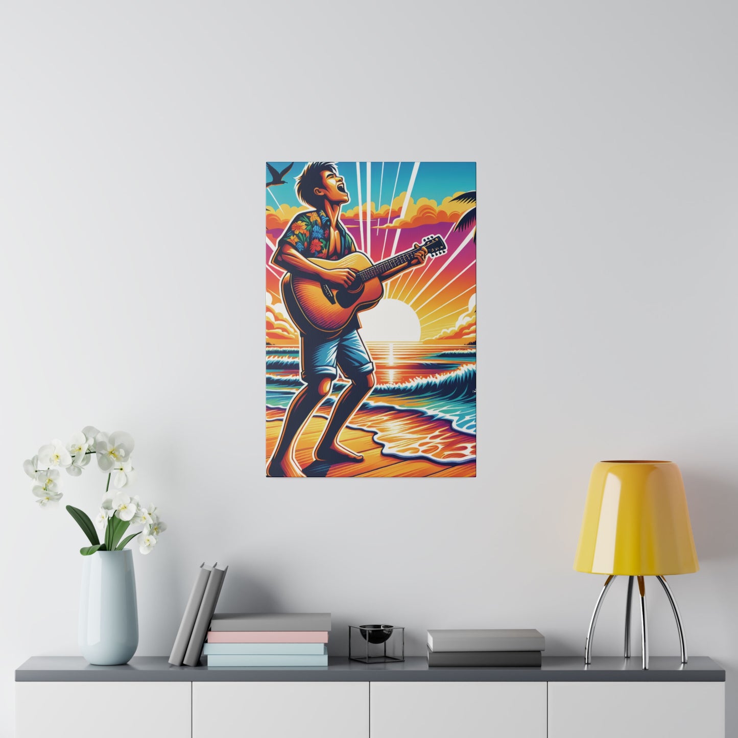 3574K - music art work, musician gift ideas, sunset background, sunset designs, ocean art work, beach art work, guitar art work, guitar player