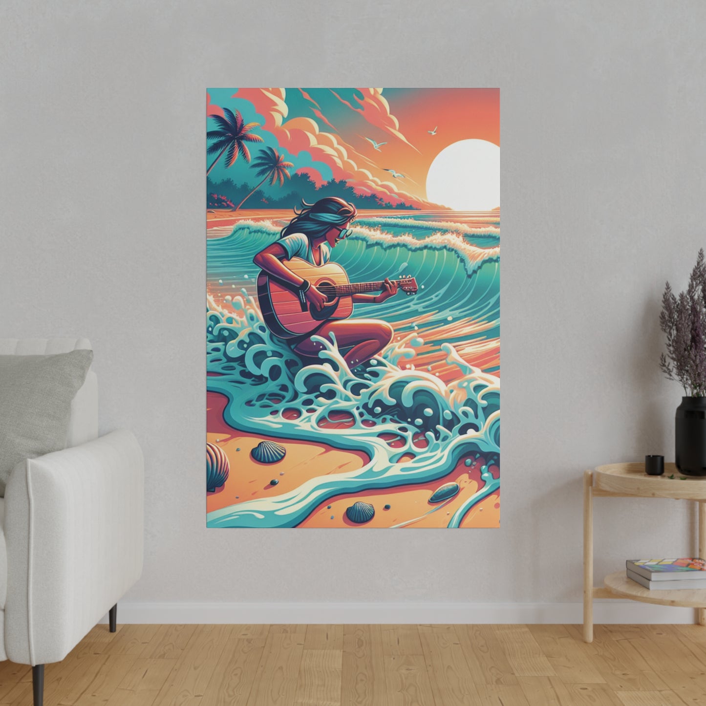 6719Z - music art work, musician gift ideas, sunset background, sunset designs, ocean art work, beach art work, guitar art work, guitar player