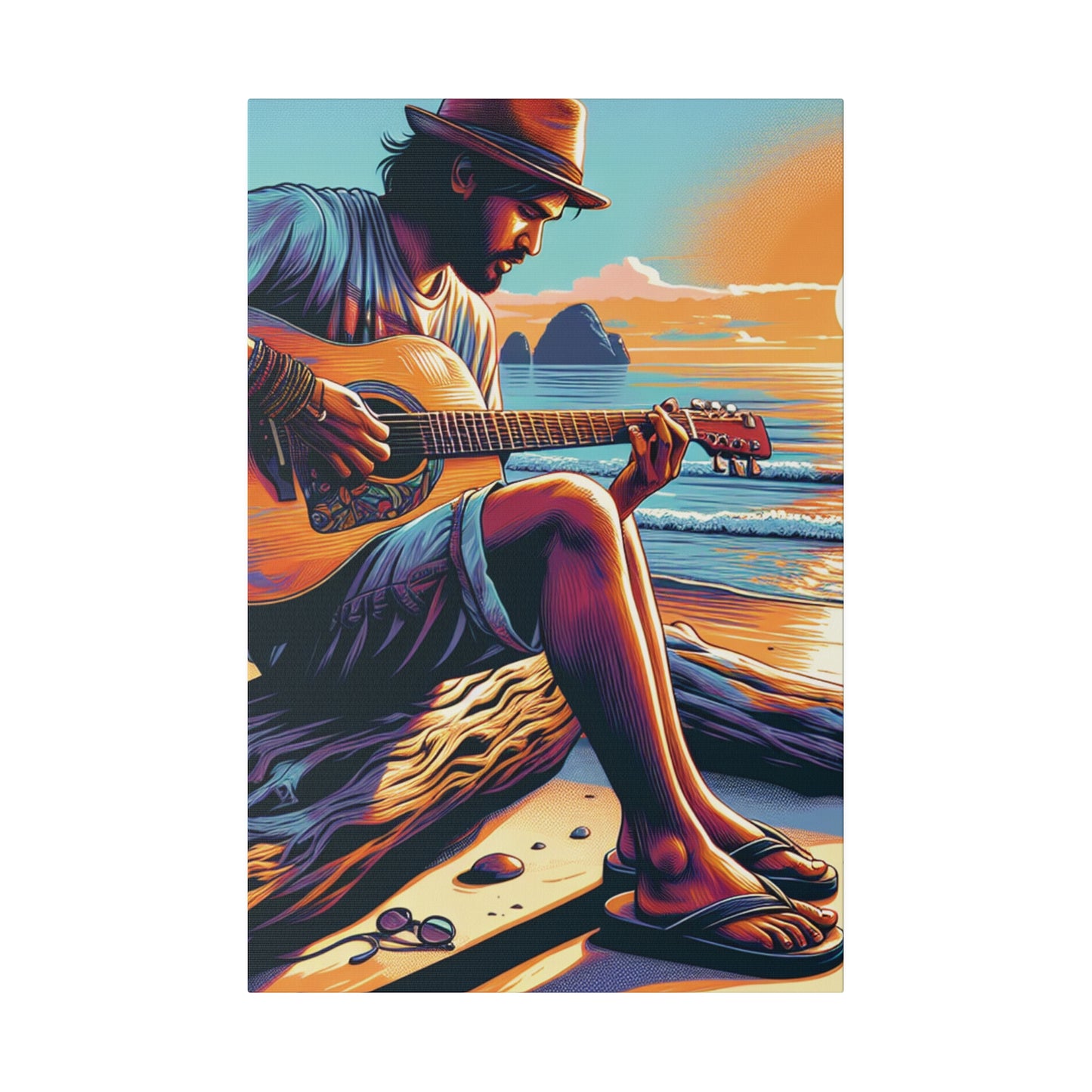 3276K - music art work, musician gift ideas, sunset background, sunset designs, ocean art work, beach art work, guitar art work, guitar player