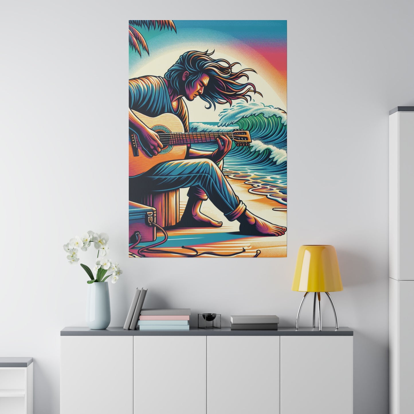 6294F - music art work, musician gift ideas, sunset background, sunset designs, ocean art work, beach art work, guitar art work, guitar player