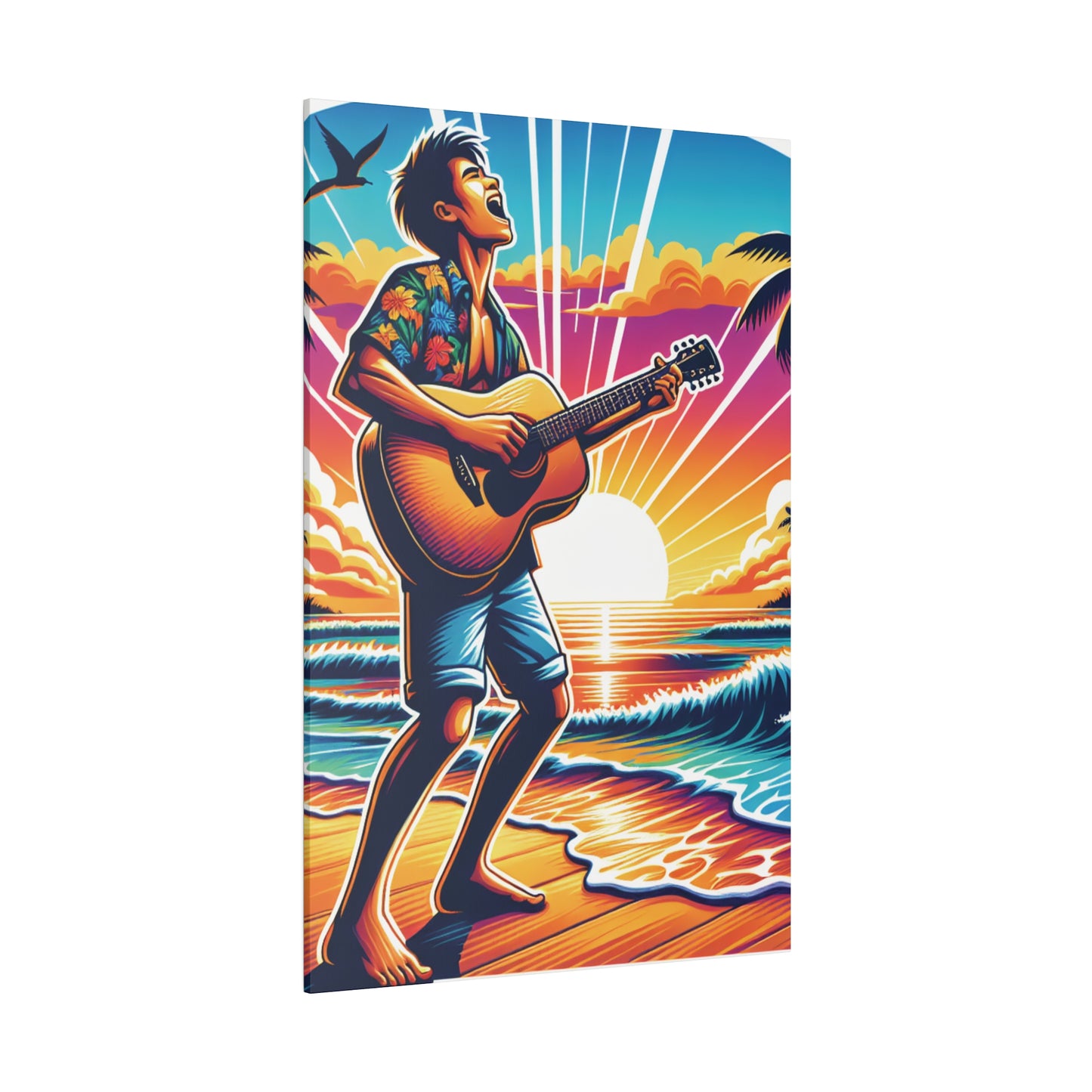 3574K - music art work, musician gift ideas, sunset background, sunset designs, ocean art work, beach art work, guitar art work, guitar player