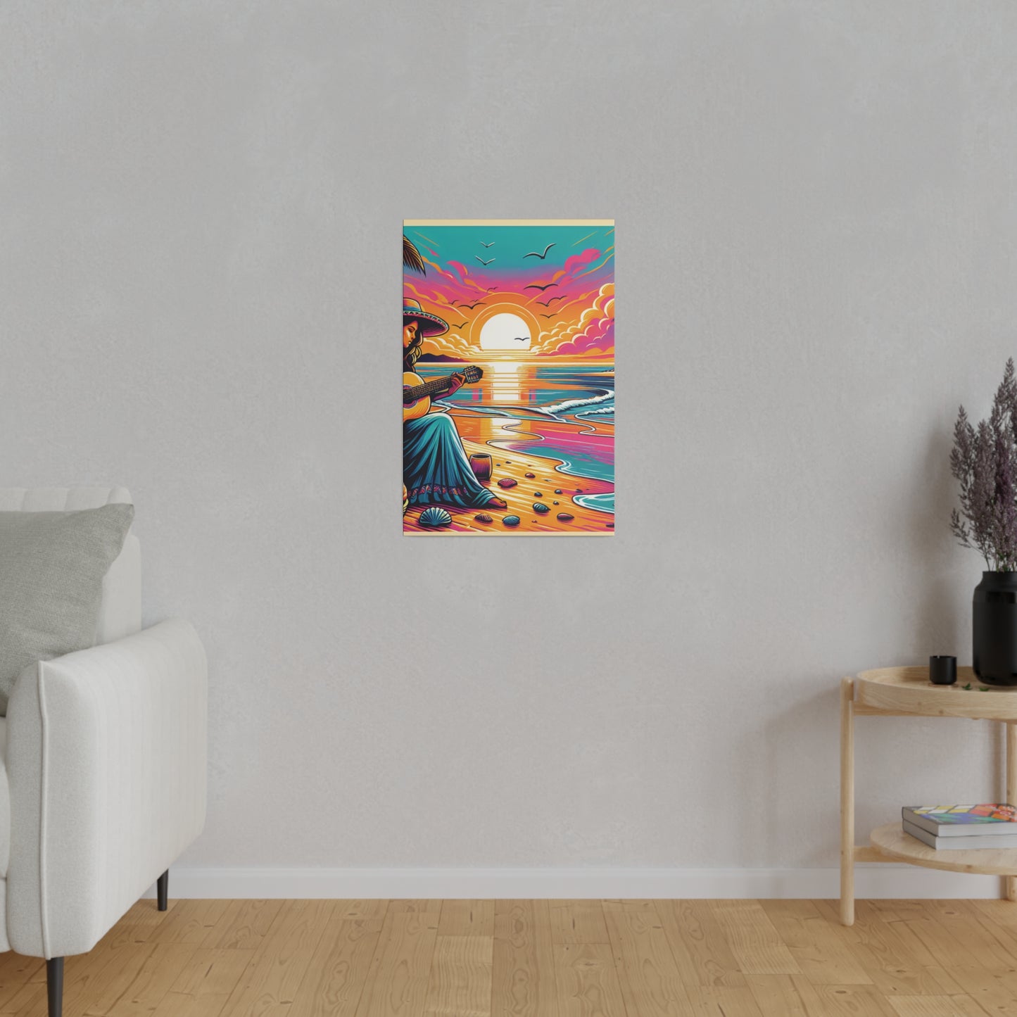 6389M - music art work, musician gift ideas, sunset background, sunset designs, ocean art work, beach art work, guitar art work, guitar player