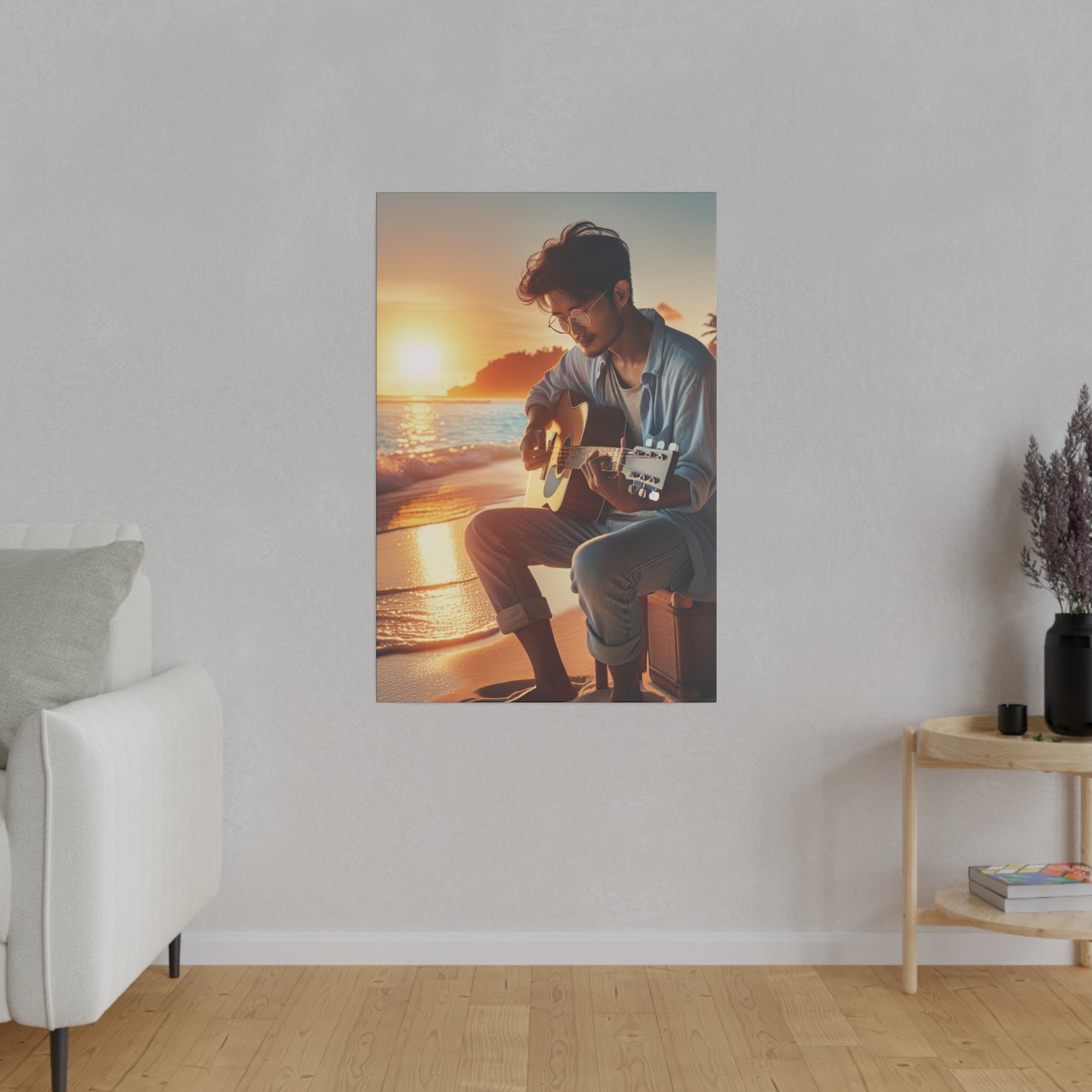 6284J - music art work, musician gift ideas, sunset background, sunset designs, ocean art work, beach art work, guitar art work, guitar player