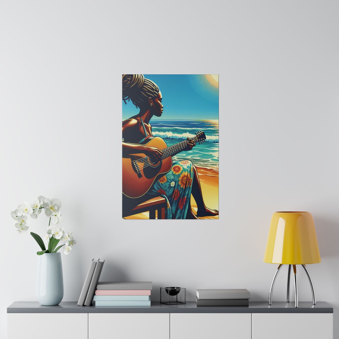 6374B - music art work, musician gift ideas, sunset background, sunset designs, ocean art work, beach art work, guitar art work, guitar player