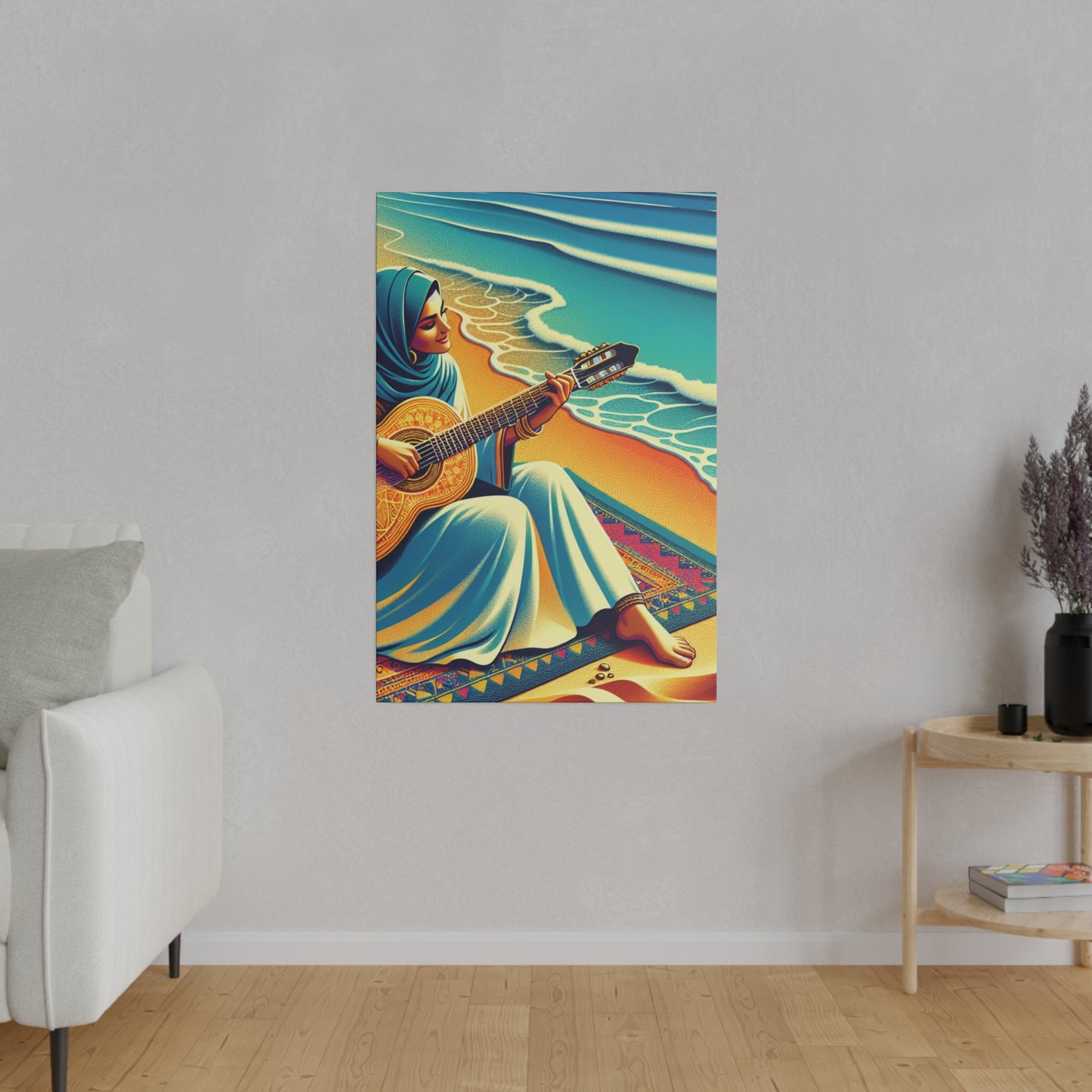 3129B - music art work, musician gift ideas, sunset background, sunset designs, ocean art work, beach art work, guitar art work, guitar player