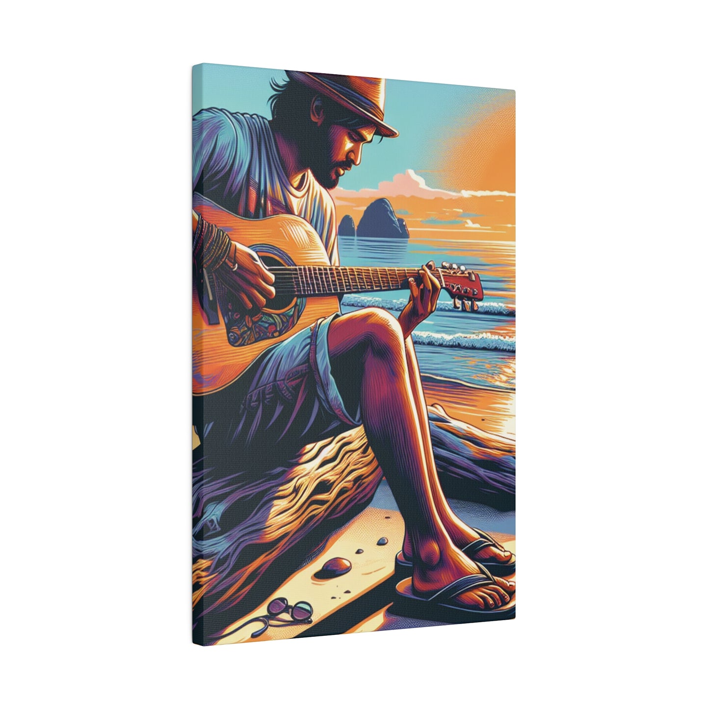 3276K - music art work, musician gift ideas, sunset background, sunset designs, ocean art work, beach art work, guitar art work, guitar player