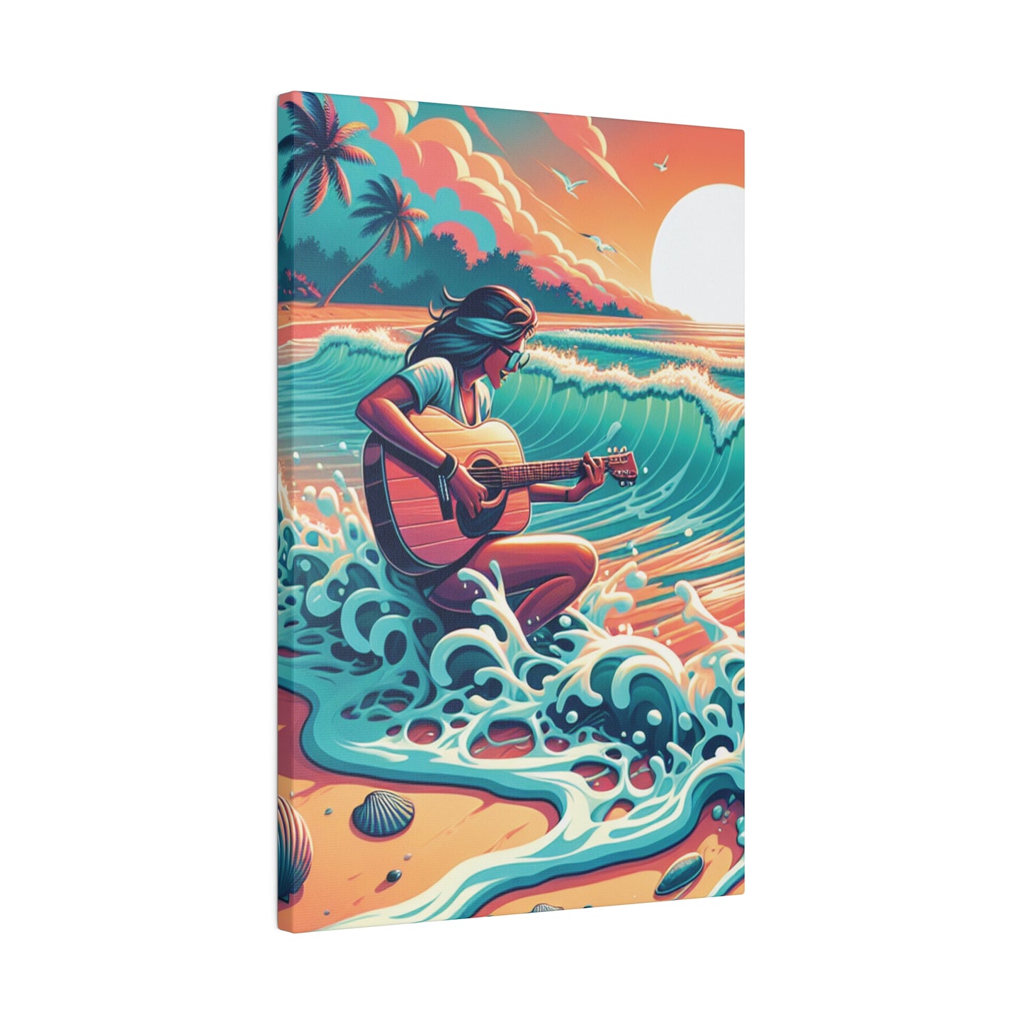 6719Z - music art work, musician gift ideas, sunset background, sunset designs, ocean art work, beach art work, guitar art work, guitar player